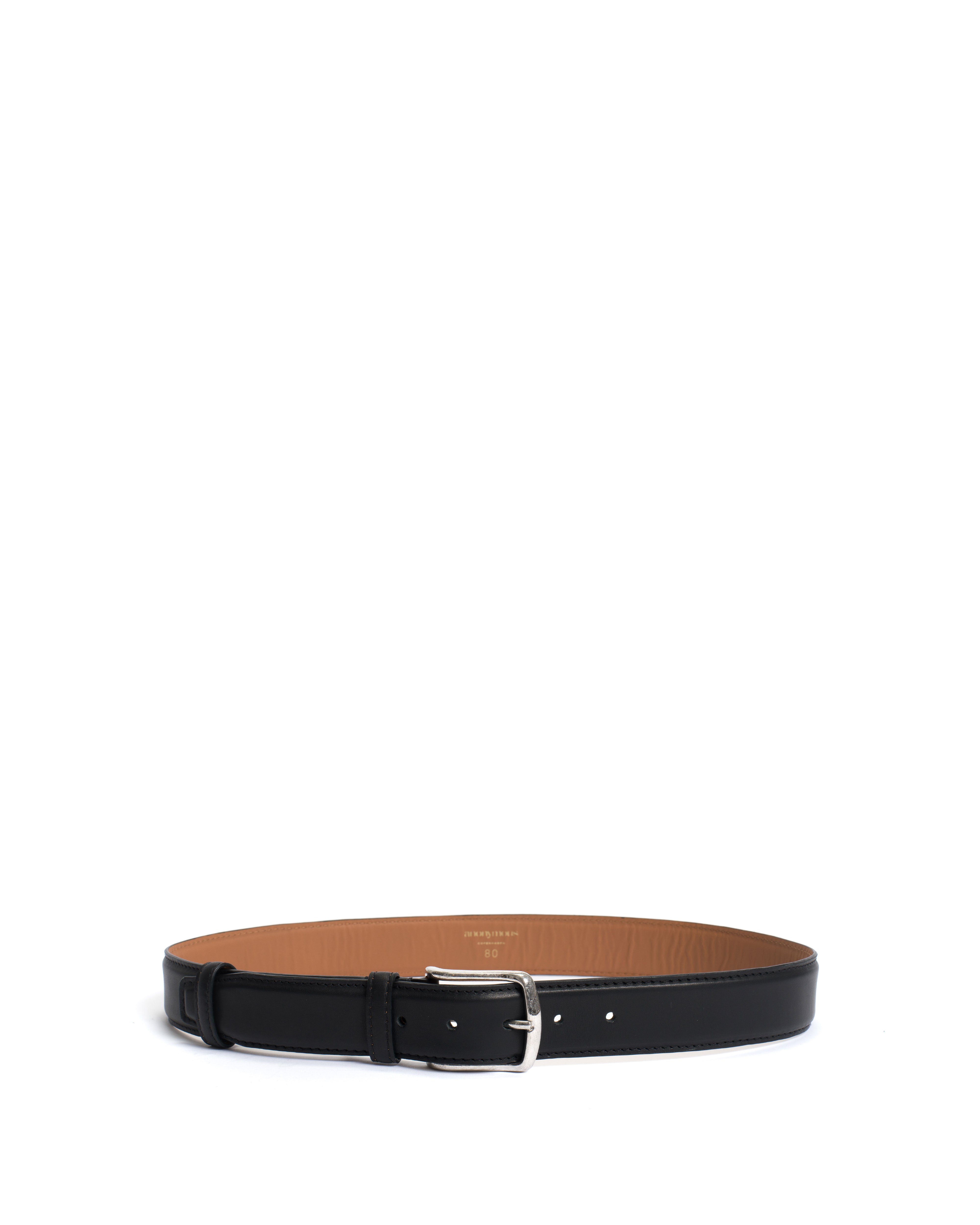 Quinn classic unisex leather belt Soft calf & metal Black & silver buckle