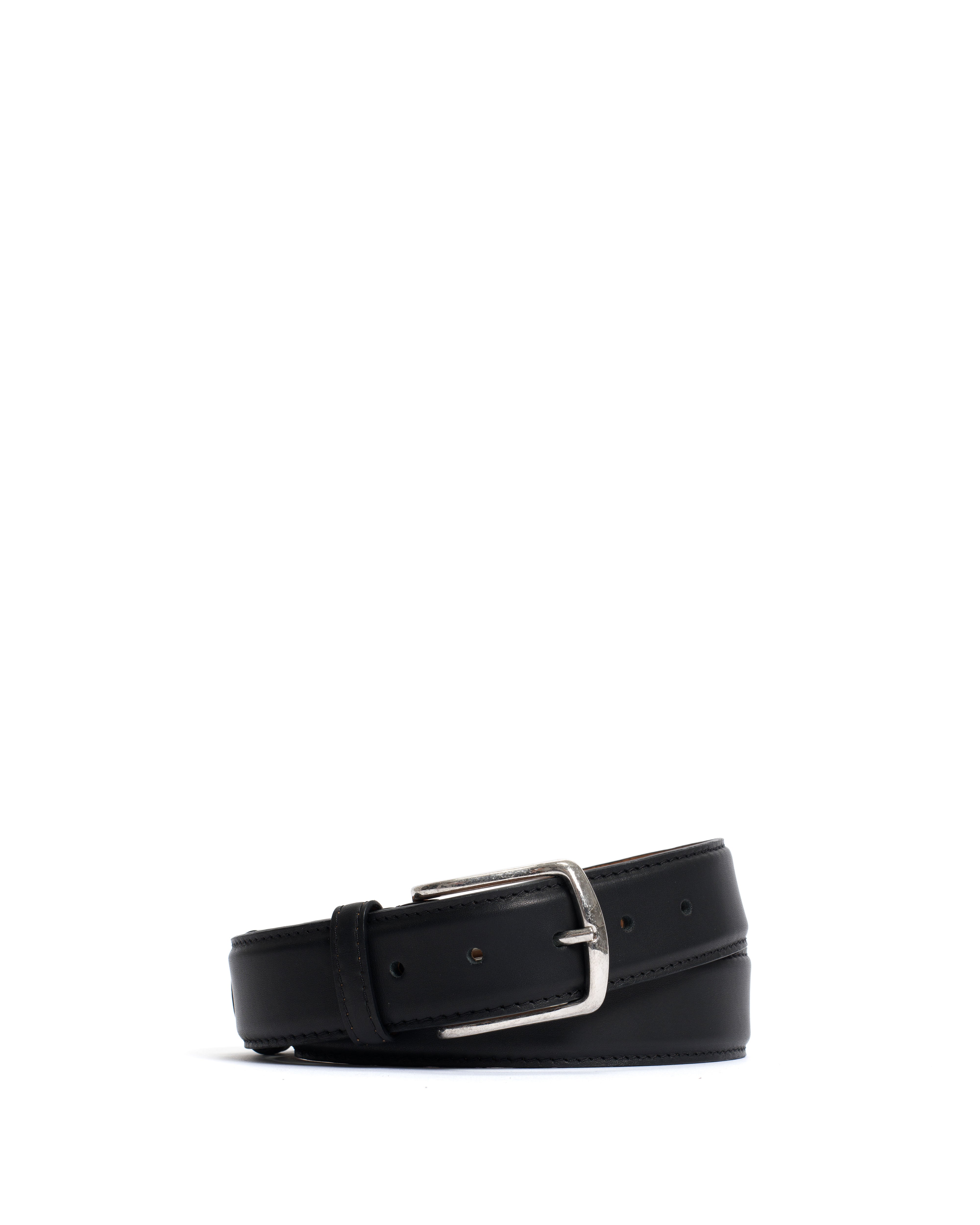 Quinn classic unisex leather belt Soft calf & metal Black & silver buckle