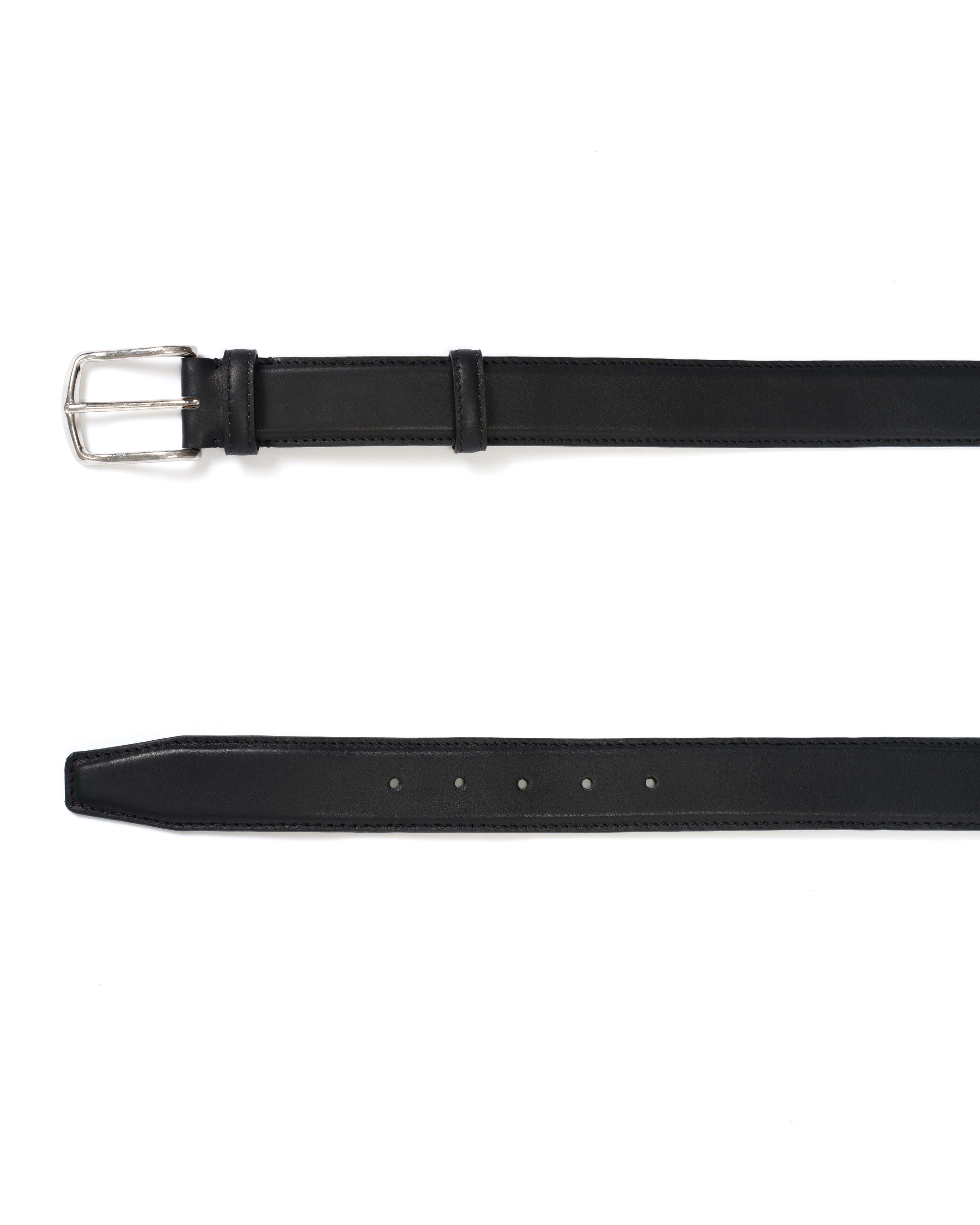 Quinn classic unisex leather belt Soft calf & metal Black & silver buckle