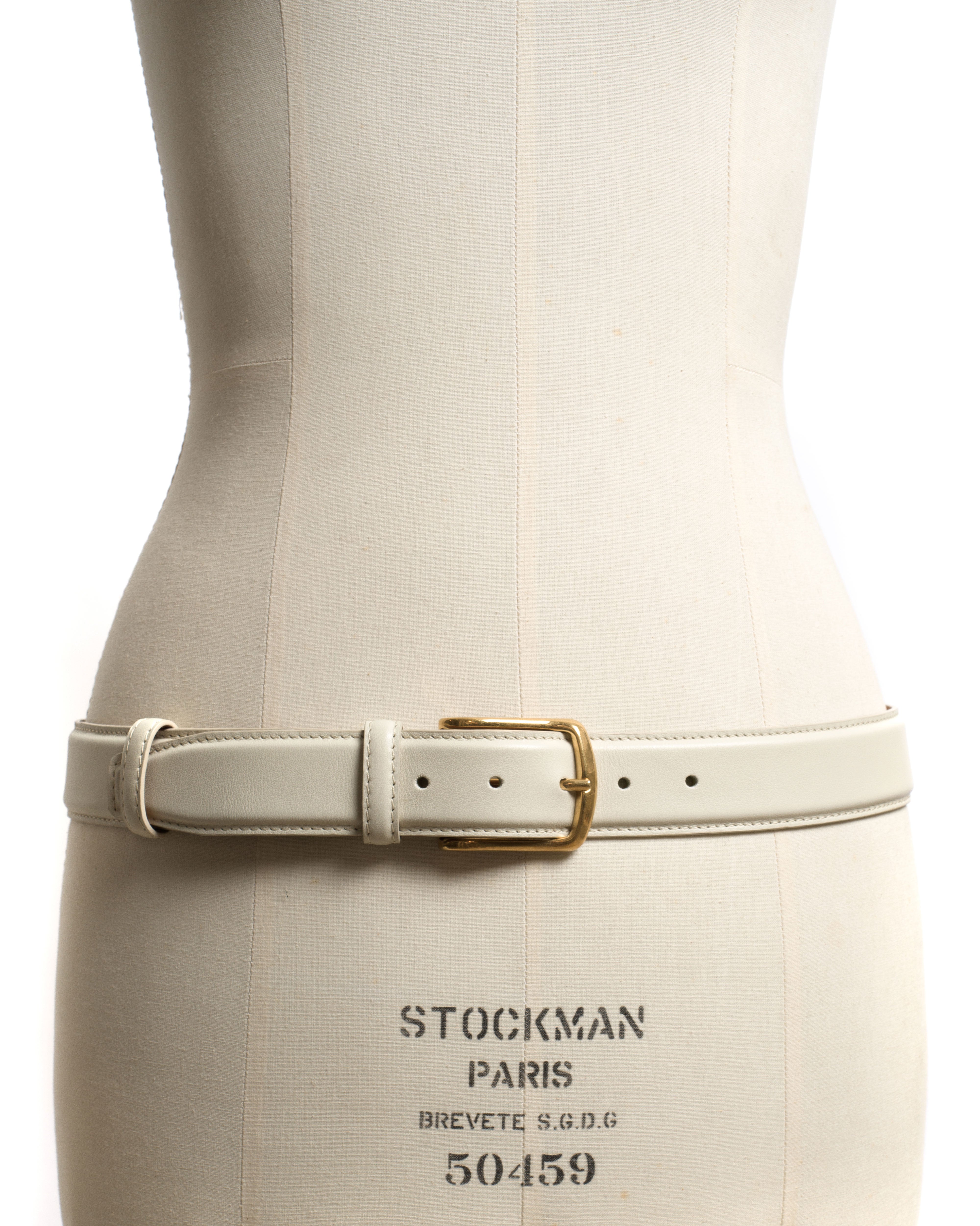 Quinn classic unisex leather belt Soft calf & metal Milk white & gold buckle