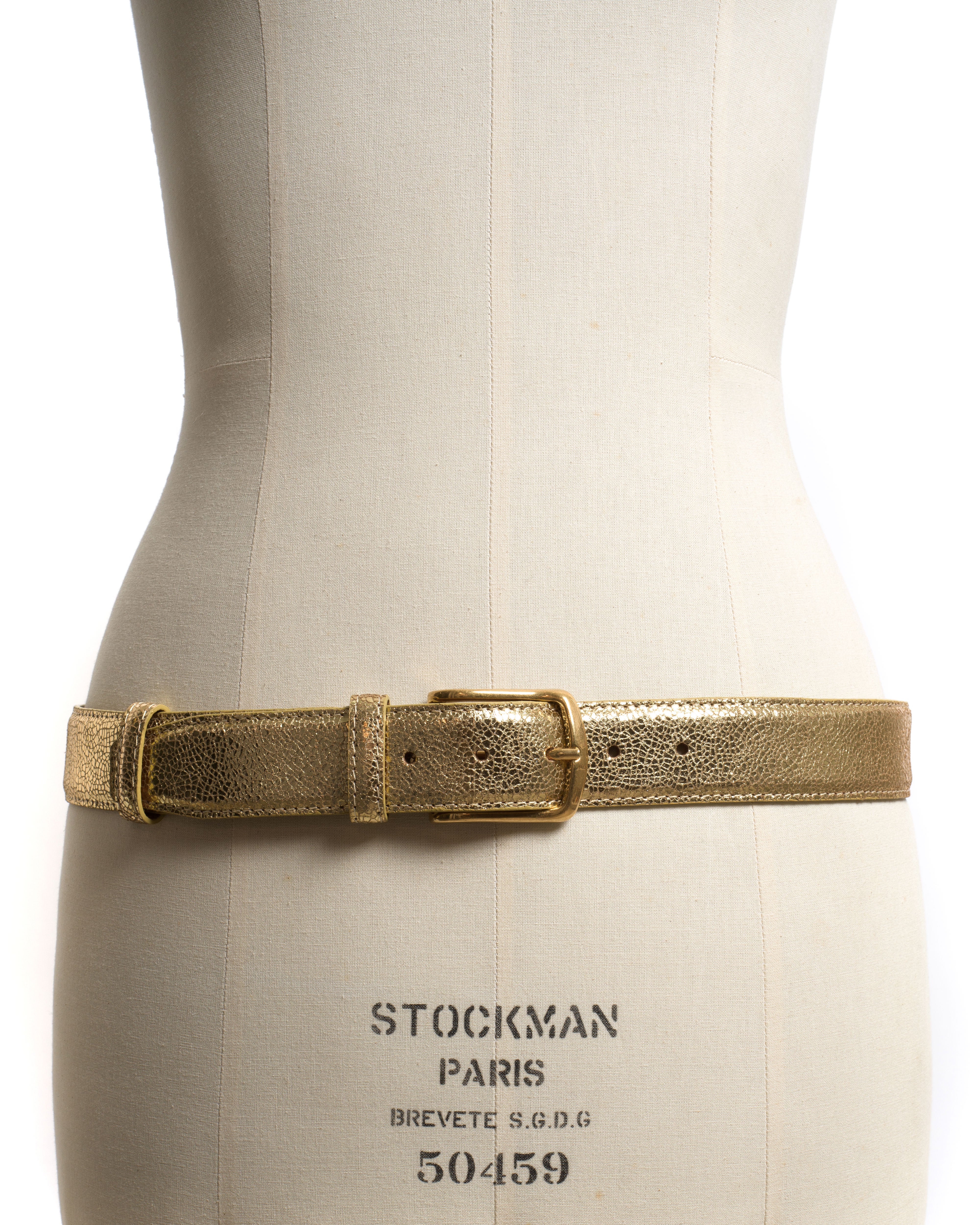 Quinn classic unisex leather belt Crackled metallic goat & metal Gold & gold buckle