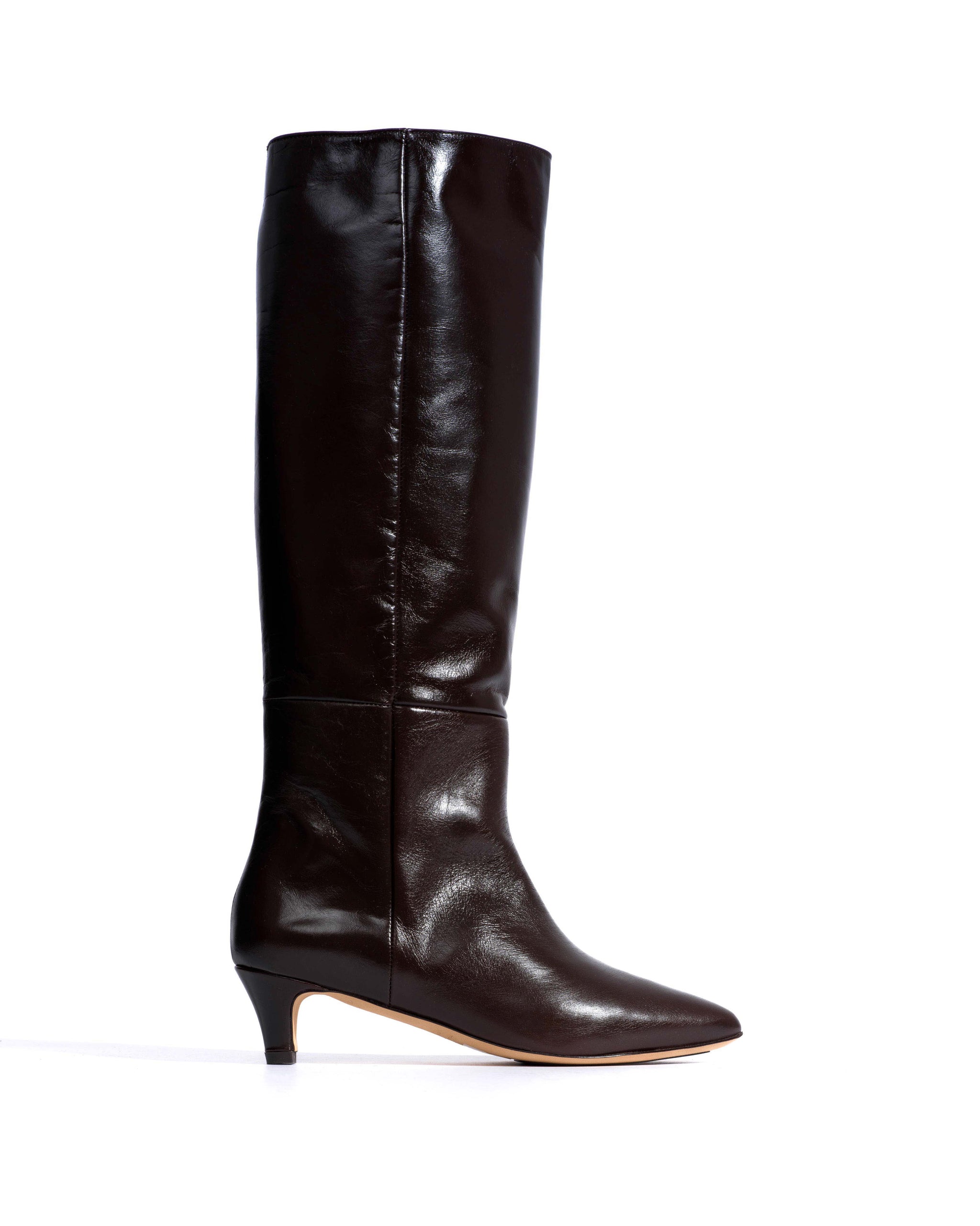 Cecilia 40 stiletto Crinkled soft calf Espresso brown - Anonymous Copenhagen High shaft boots