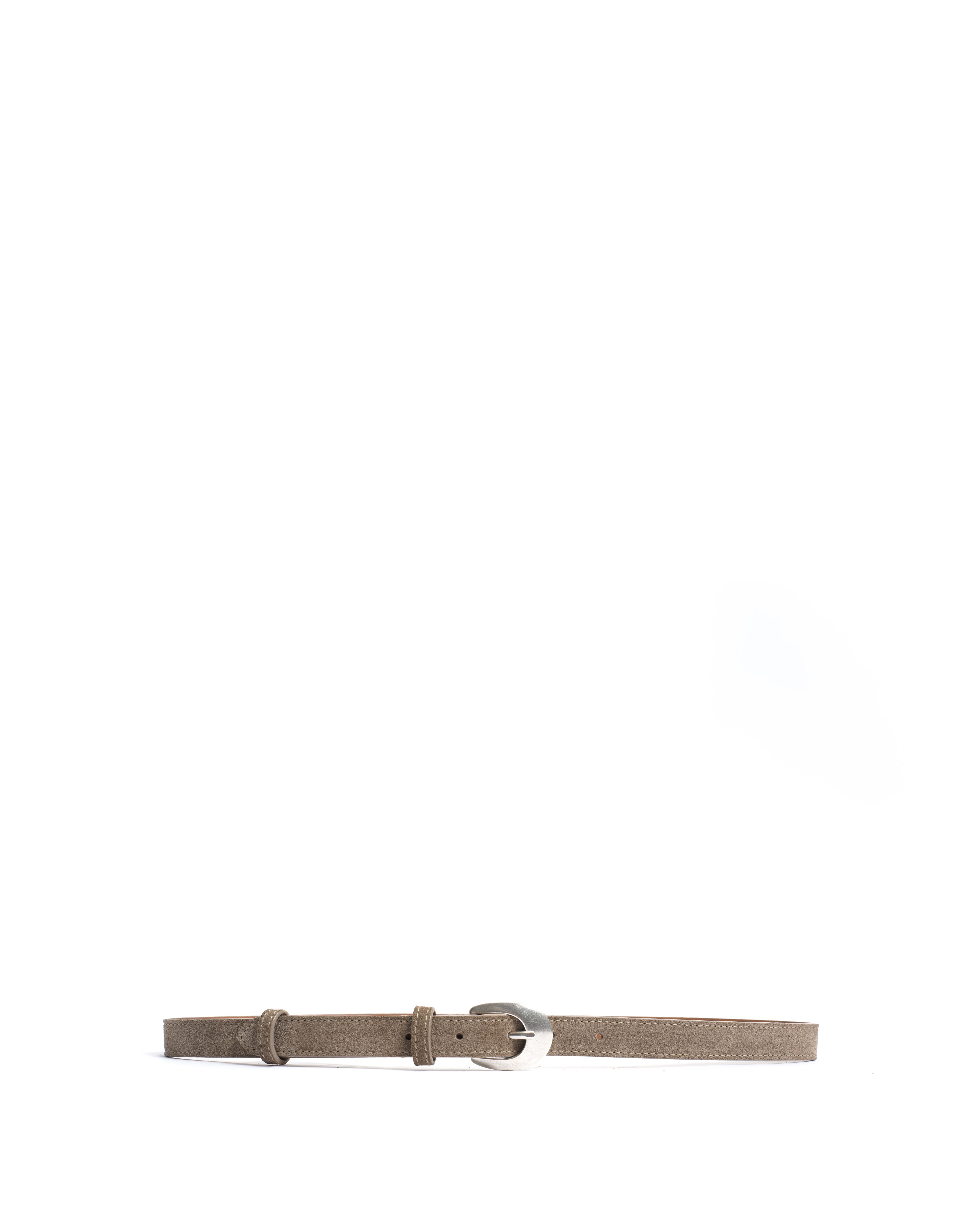 Aris unisex leather belt Calf suede & metal Mushroom & silver buckle