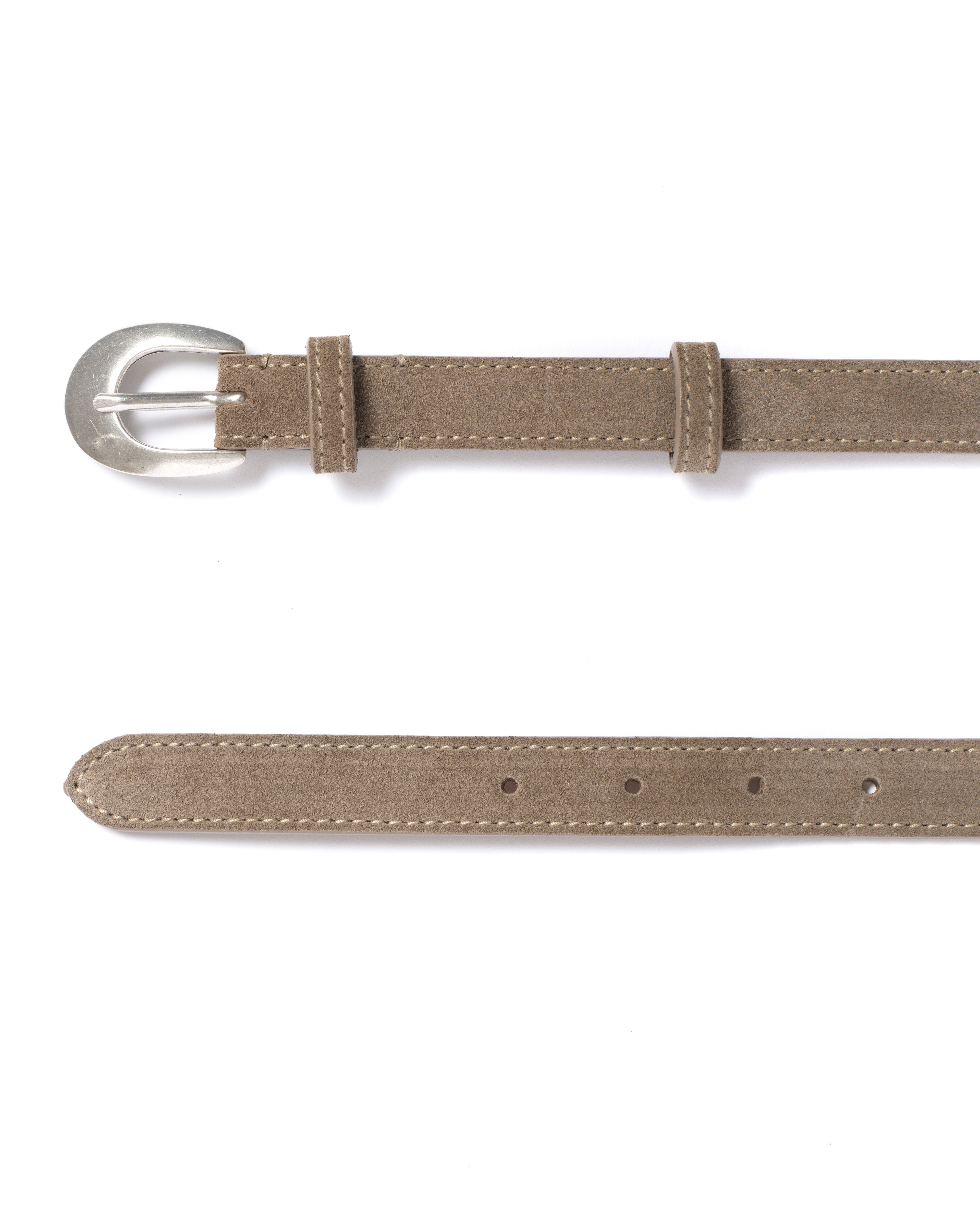 Aris unisex leather belt Calf suede & metal Mushroom & silver buckle