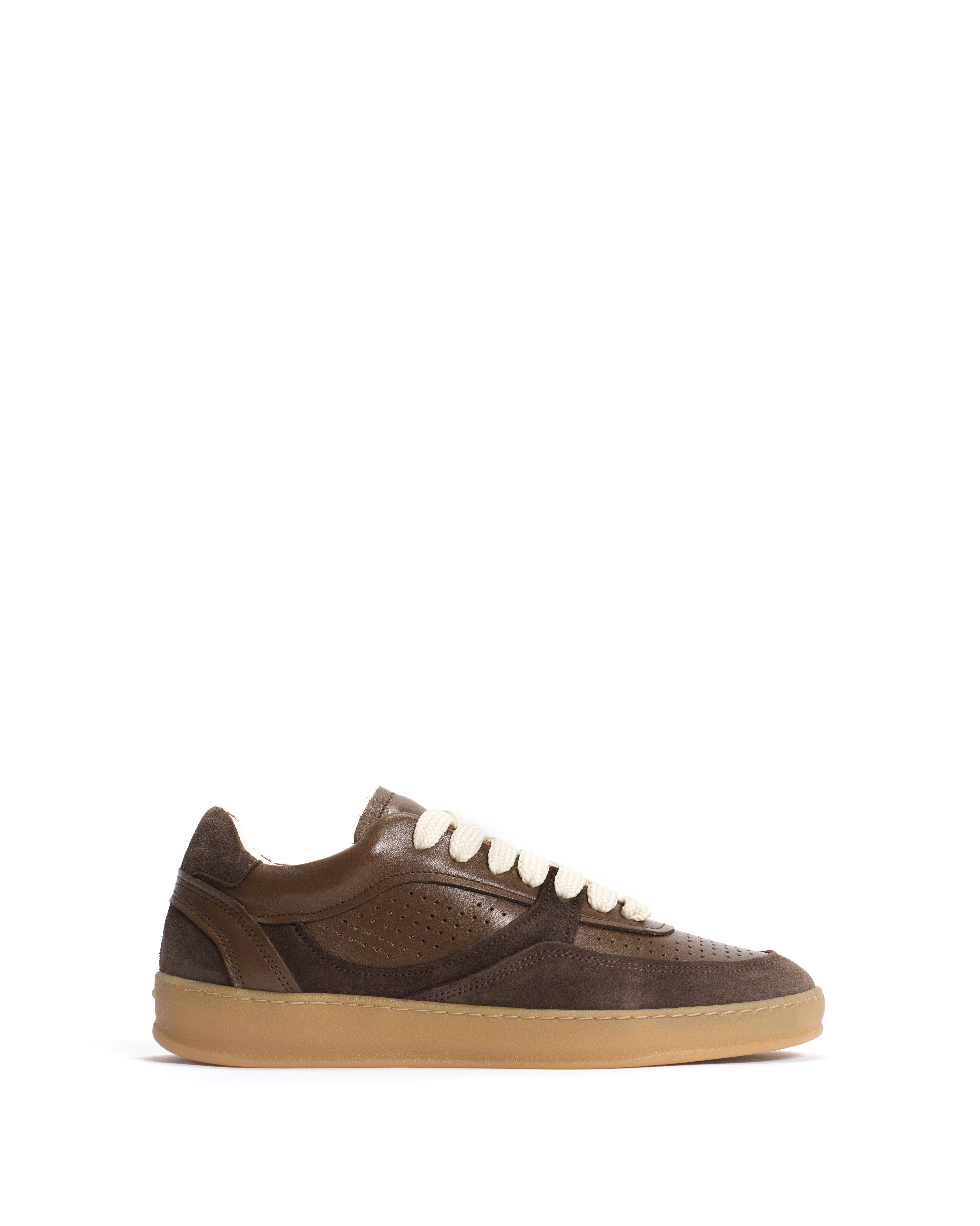 Elevate Calf suede & sleek leather Dark taupe & coffee brown