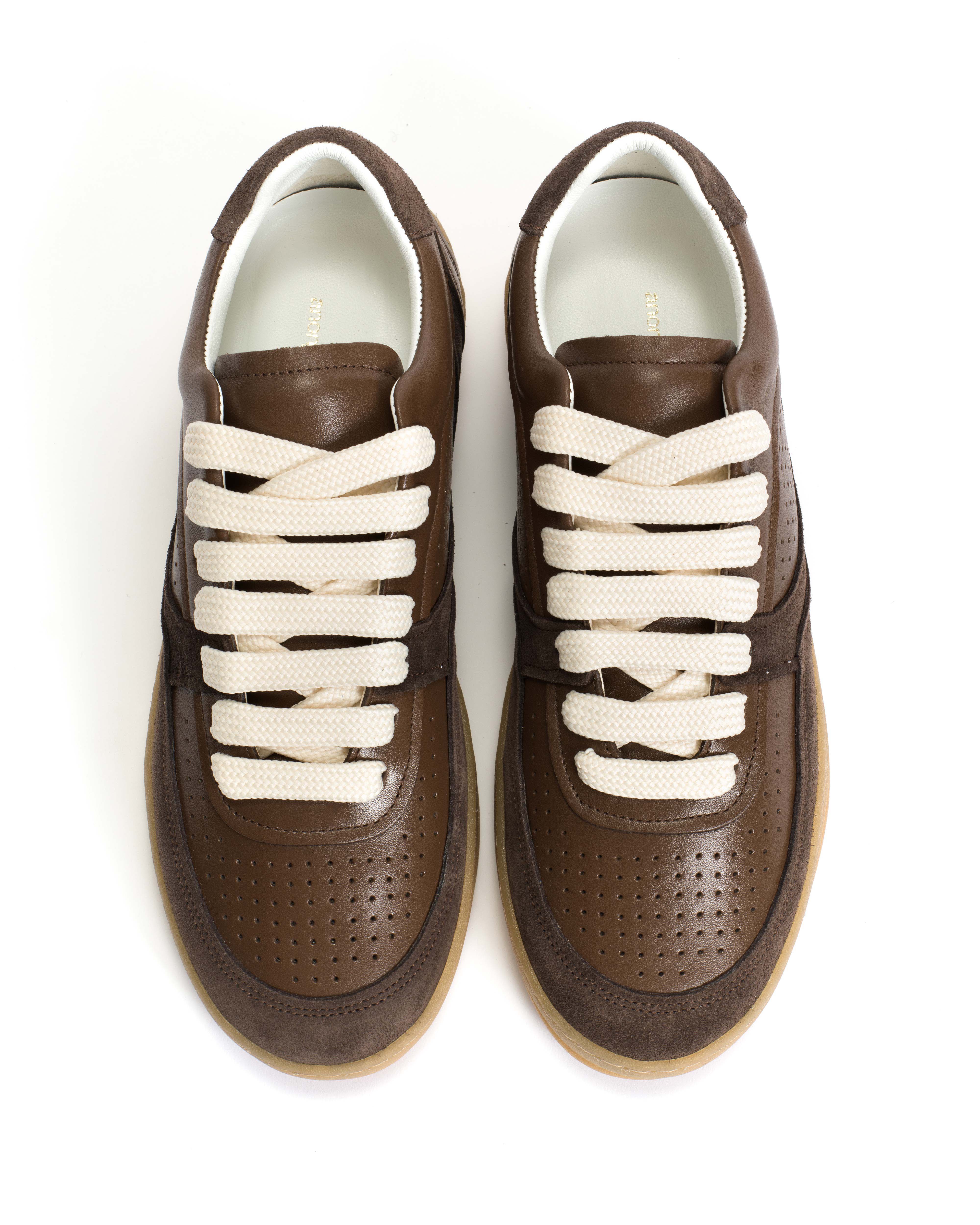 Elevate Calf suede & sleek leather Dark taupe & coffee brown