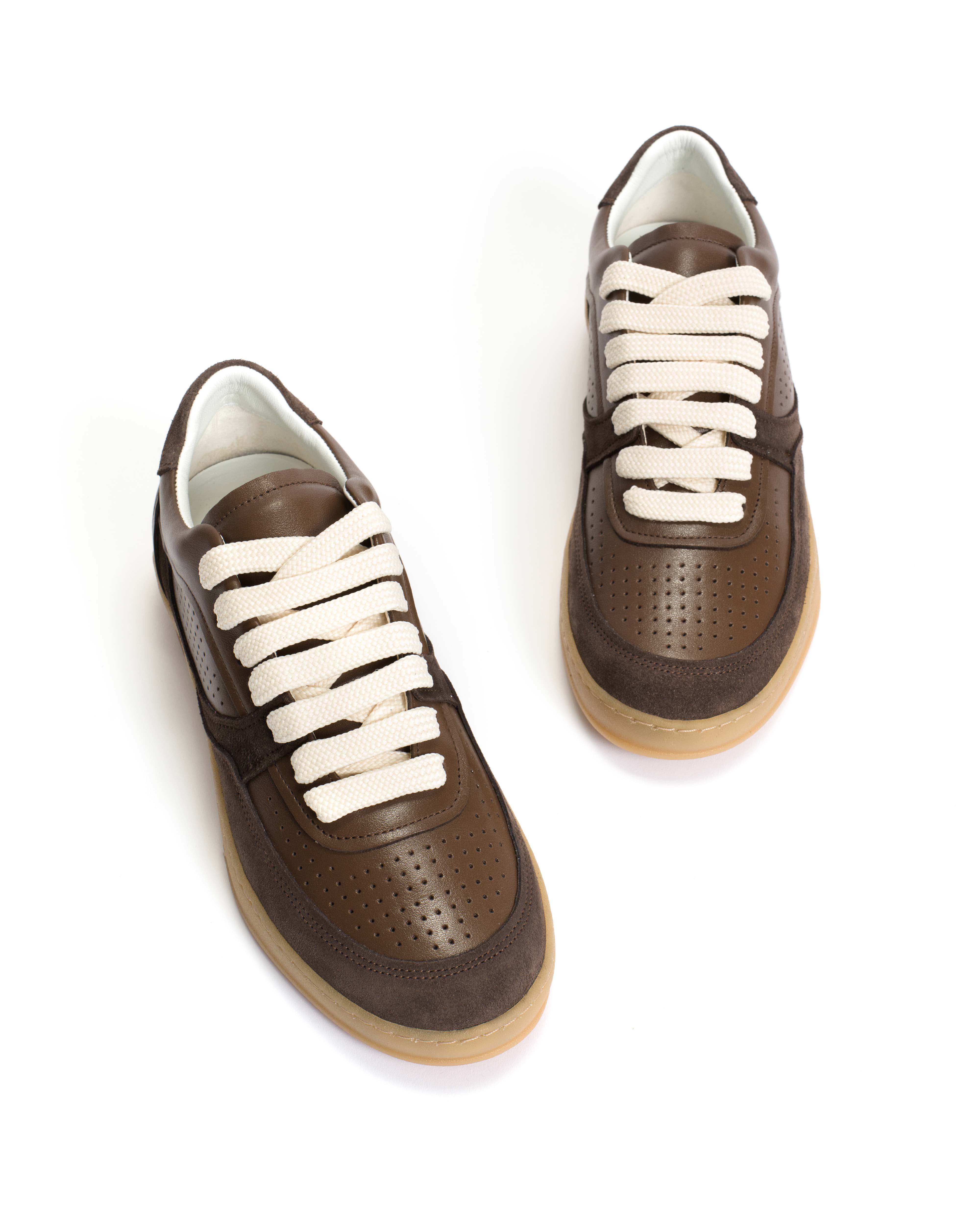 Elevate Calf suede & sleek leather Dark taupe & coffee brown