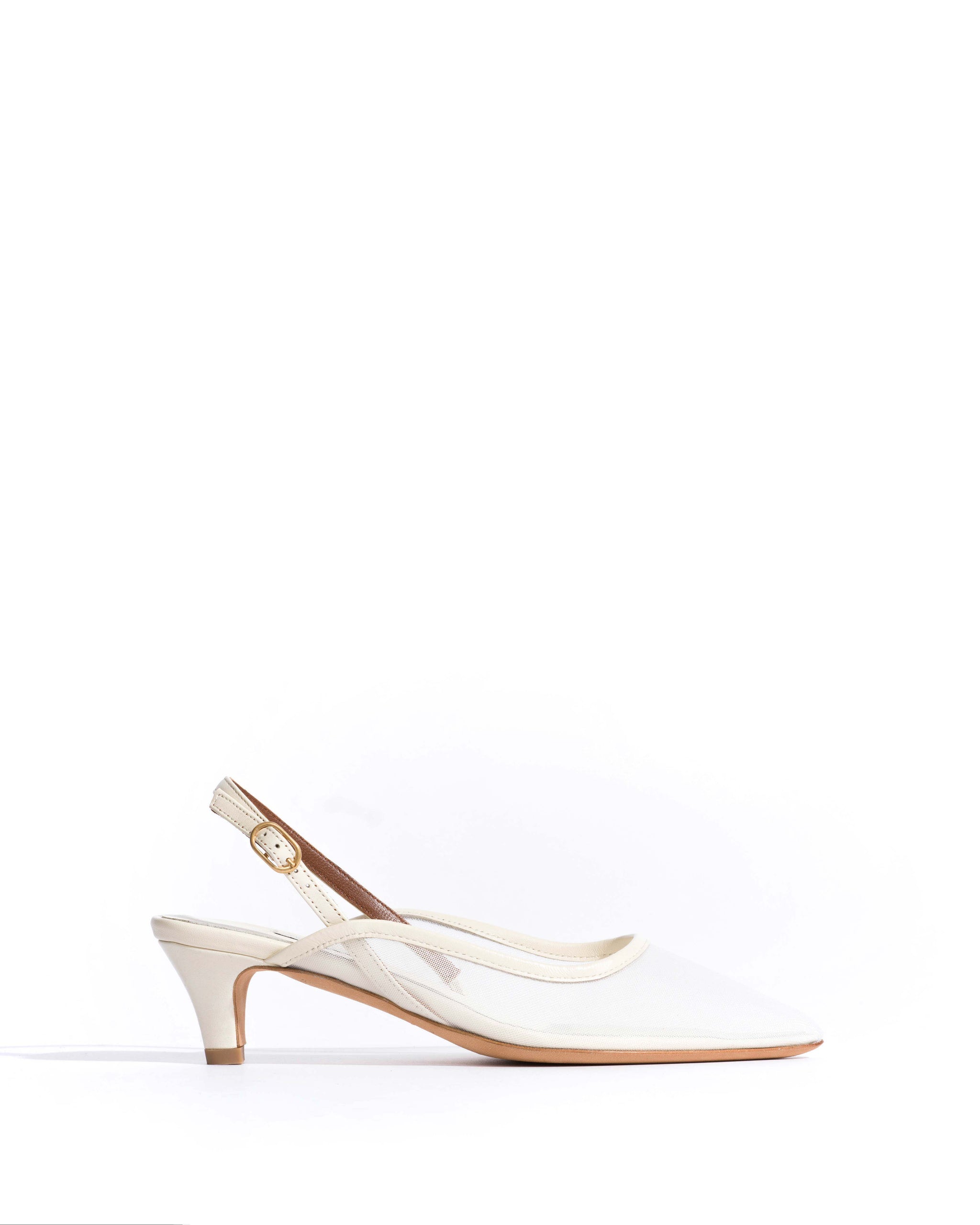 Fanny 40 stiletto mesh Shiny lamb & mesh White sand