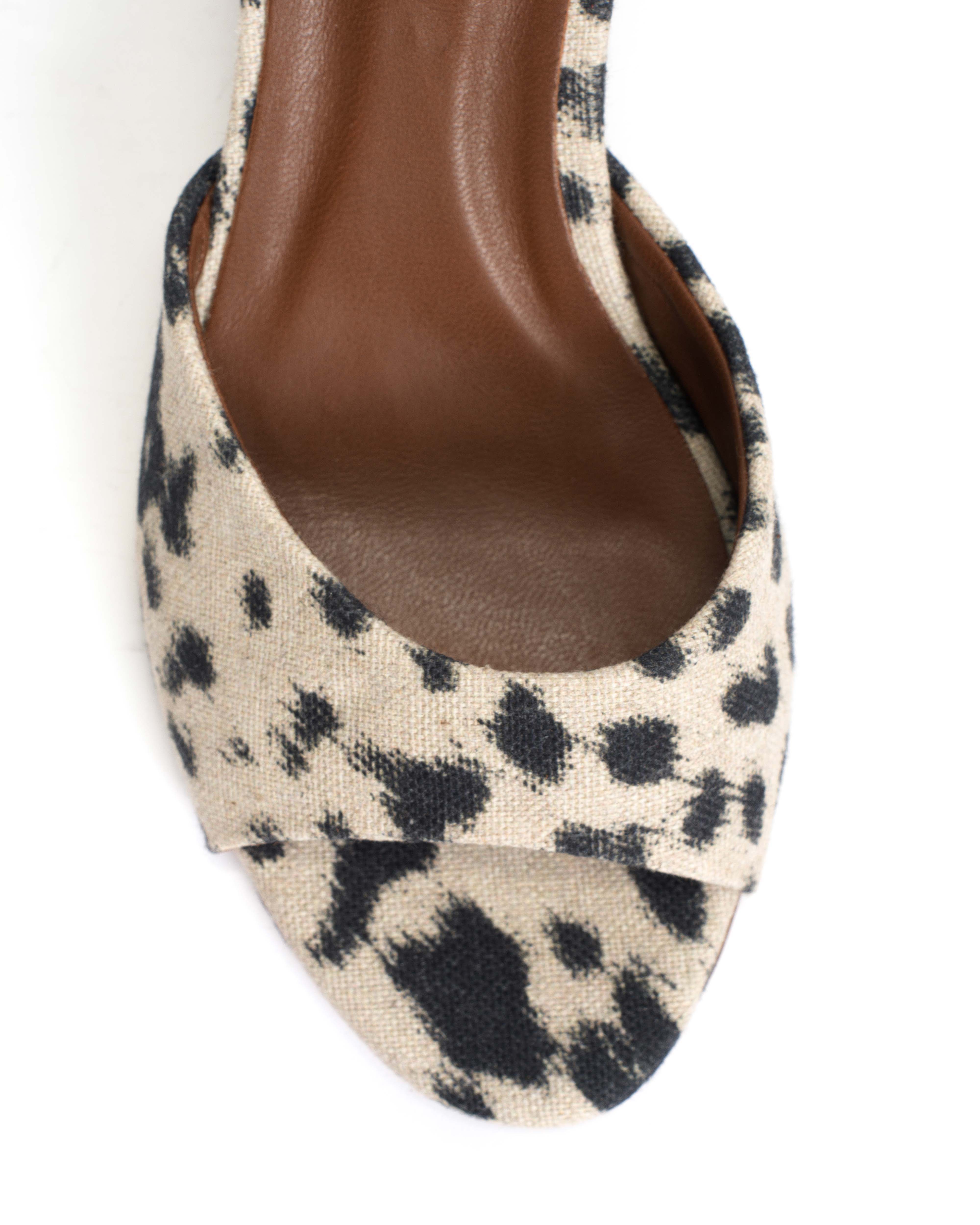 Gwen 75 wedge Natural cotton-linen Leopard