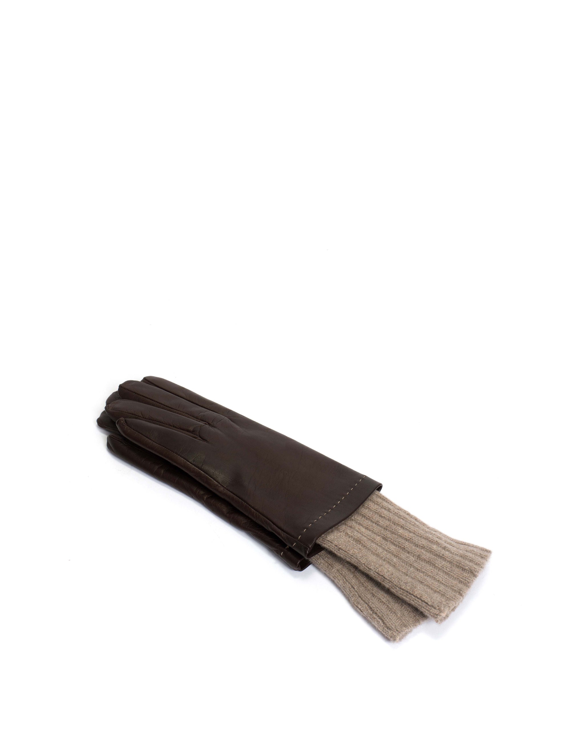 Hanni leather cashmere glove Lamb leather & 100% cashmere Coffee brown & taupe - Anonymous Copenhagen