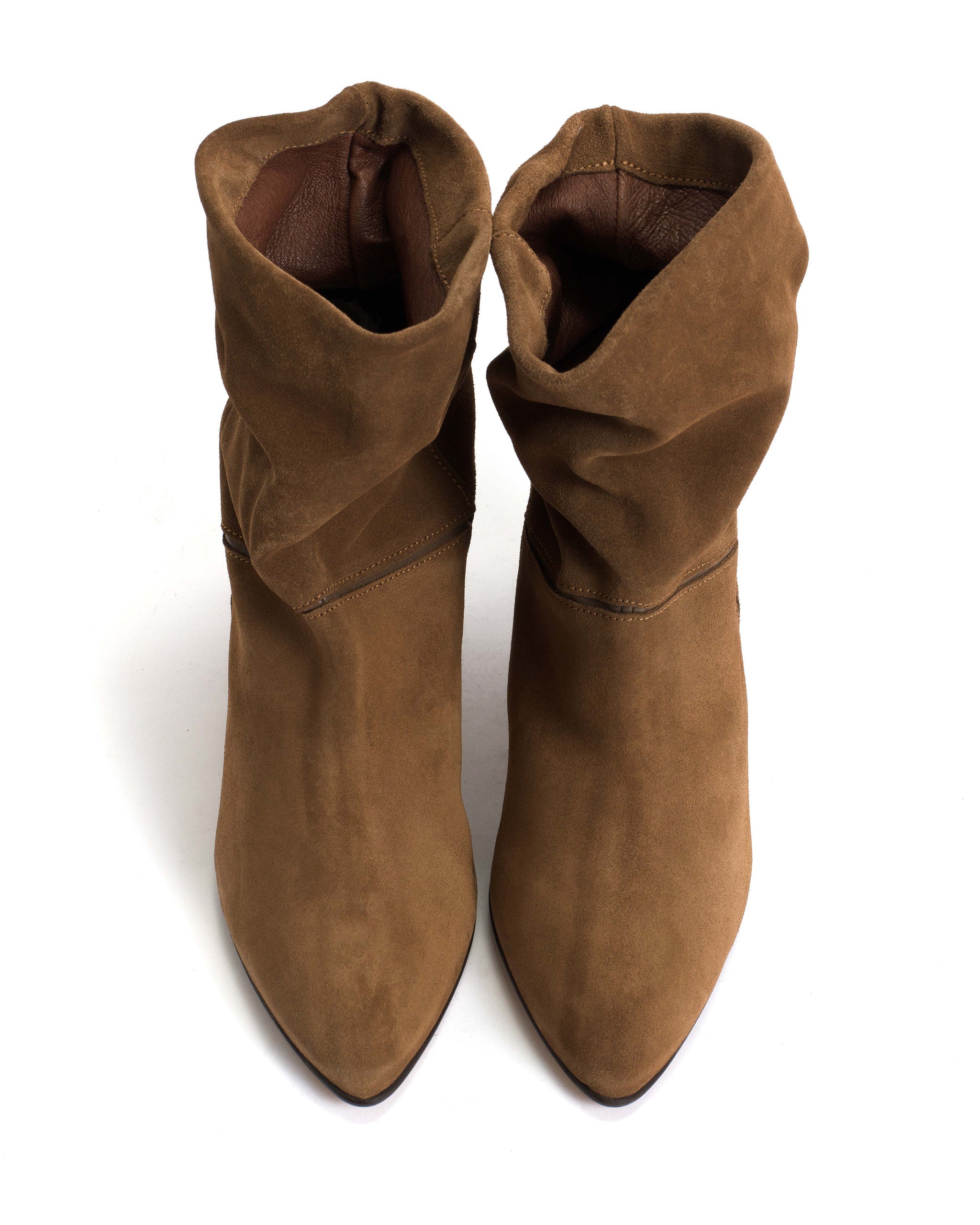 Jassi 50 stiletto Calf suede & sleek leather Cinnamon & Dark taupe - Anonymous Copenhagen