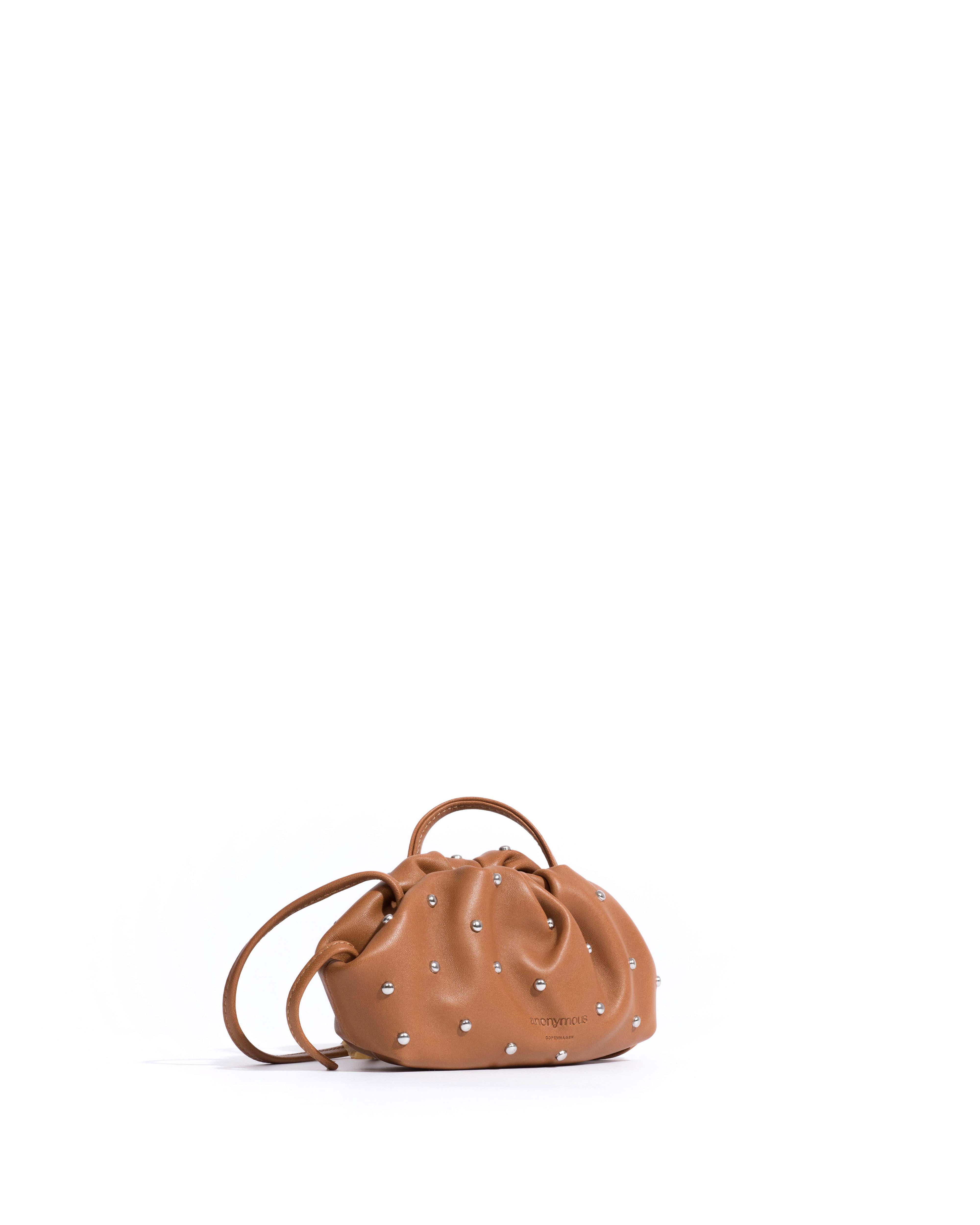 Enuice petite purse Stud-embellished silky lamb Camel silver