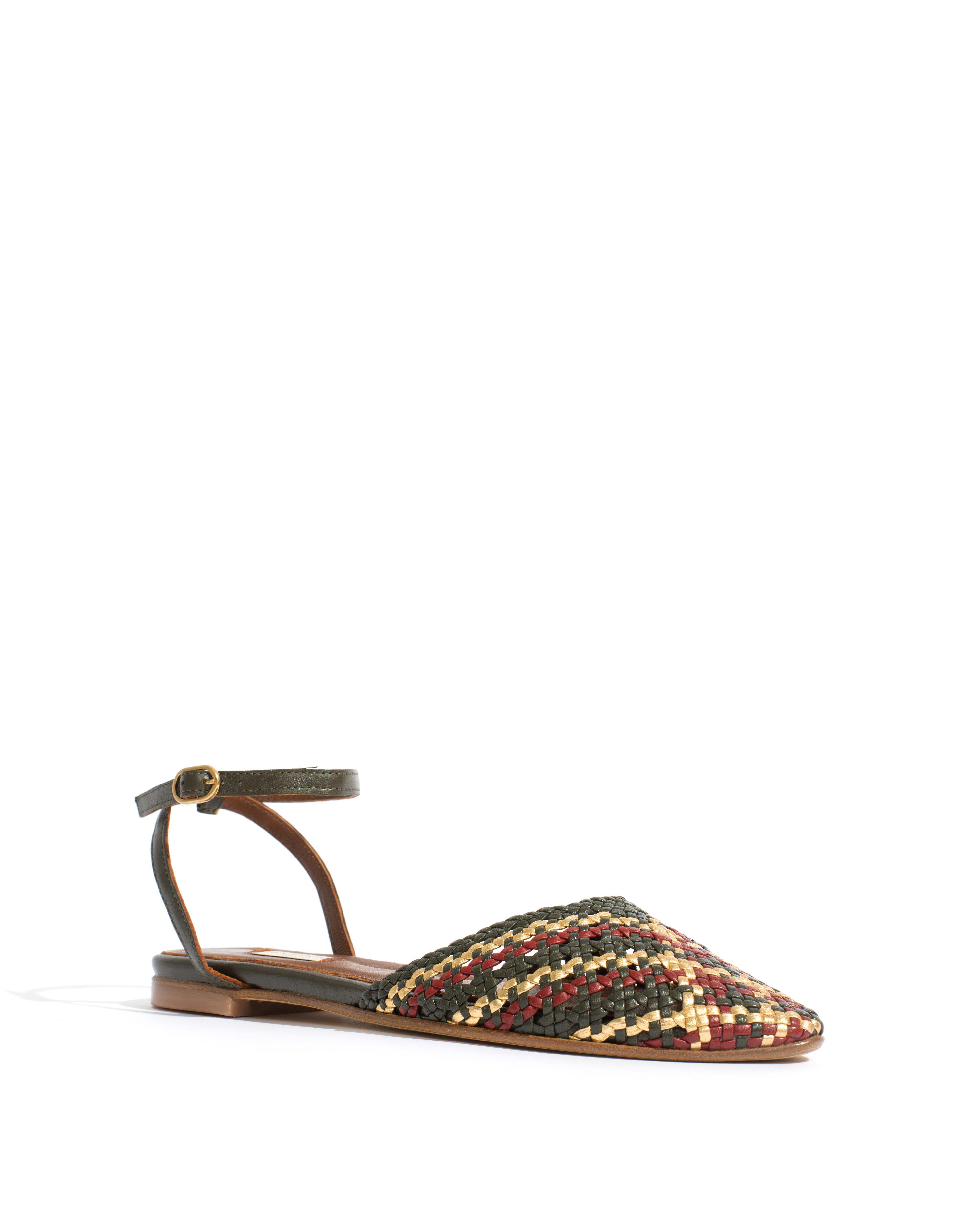 Senara 10 Hand-braided leather Moss green mix