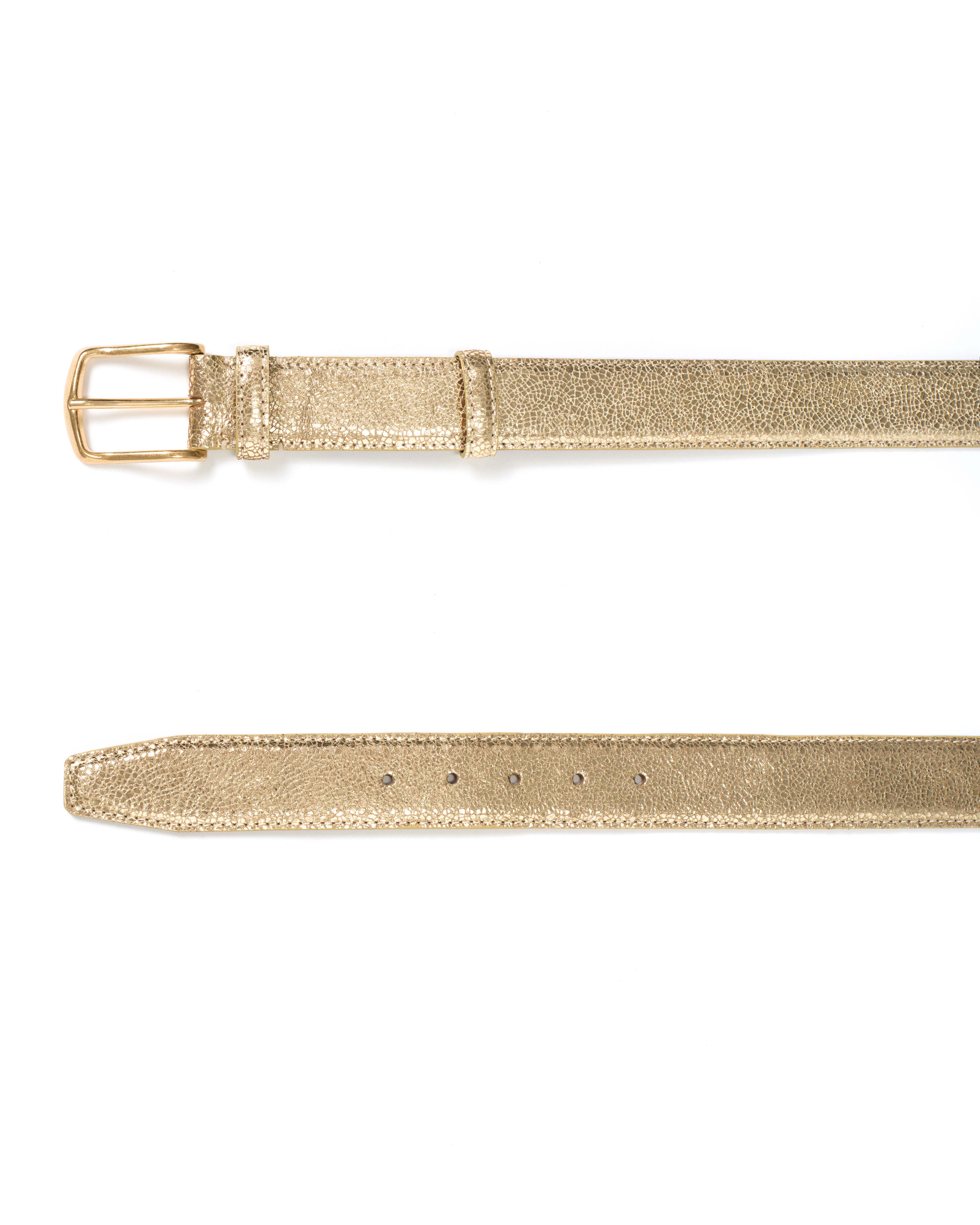 Quinn classic unisex leather belt Crackled metallic goat & metal Gold & gold buckle