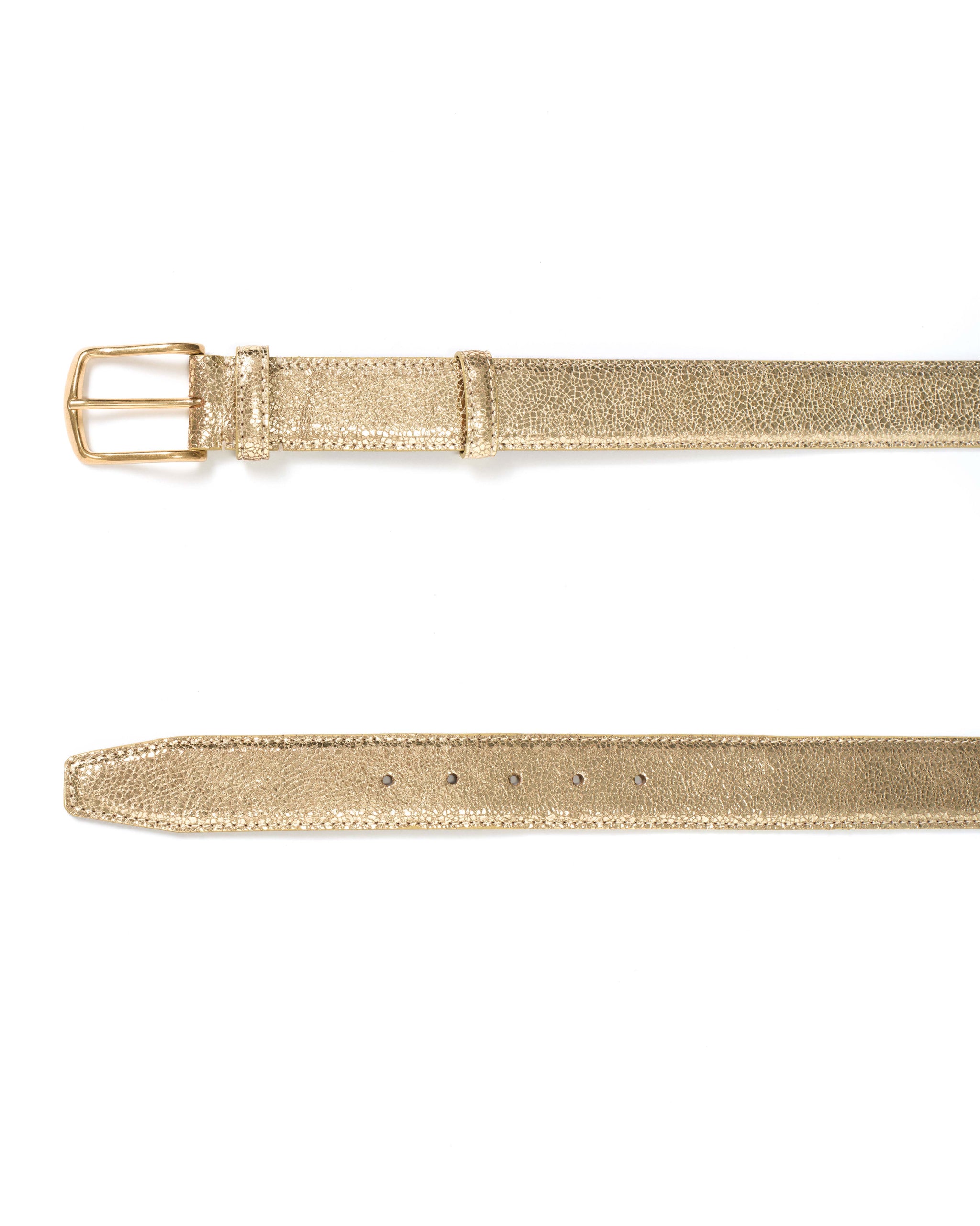 Quinn classic unisex leather belt Crackled metallic goat Gold & gold buckle - Anonymous Copenhagen