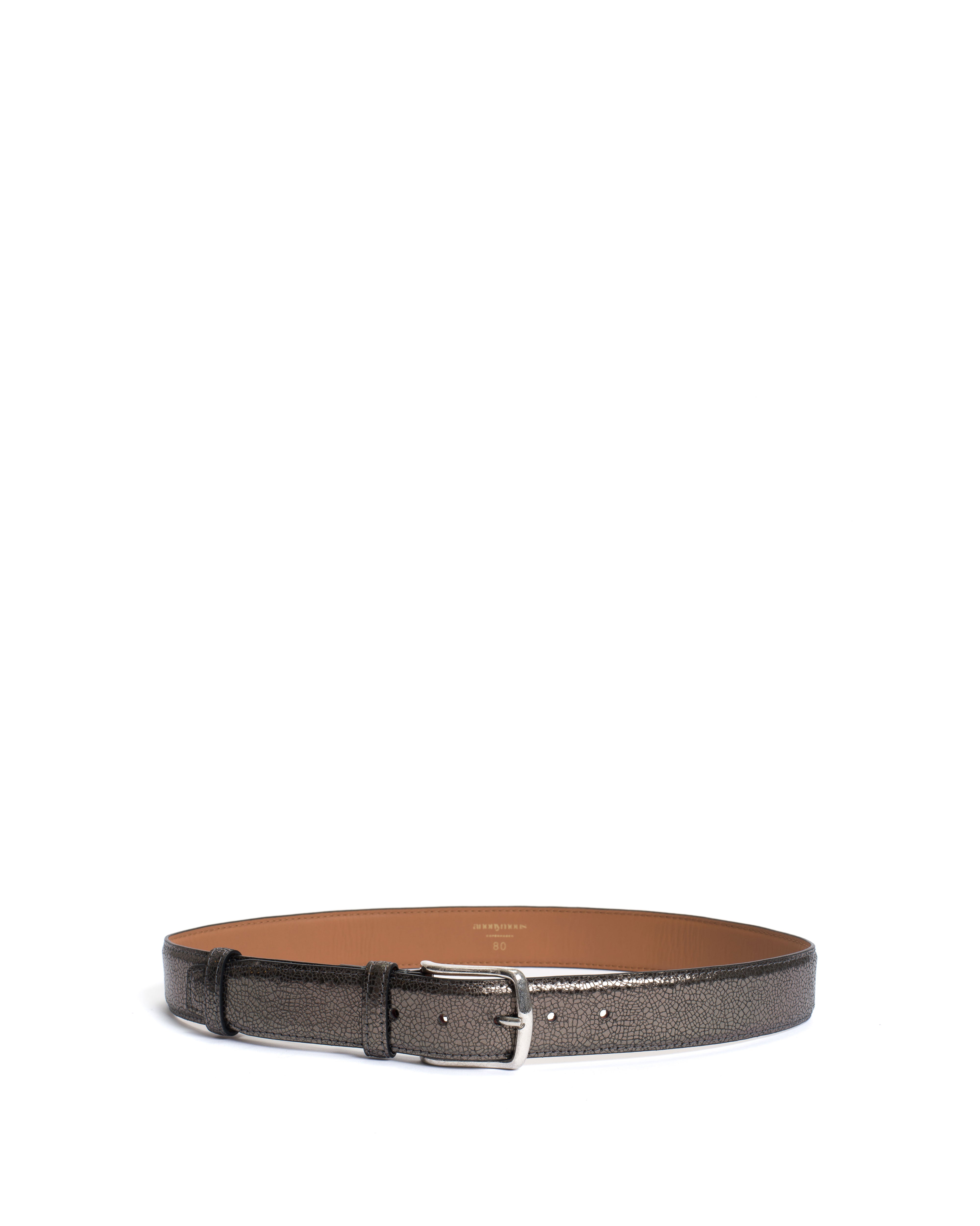 Quinn classic unisex leather belt Crackled metallic goat & metal Platinum & silver buckle