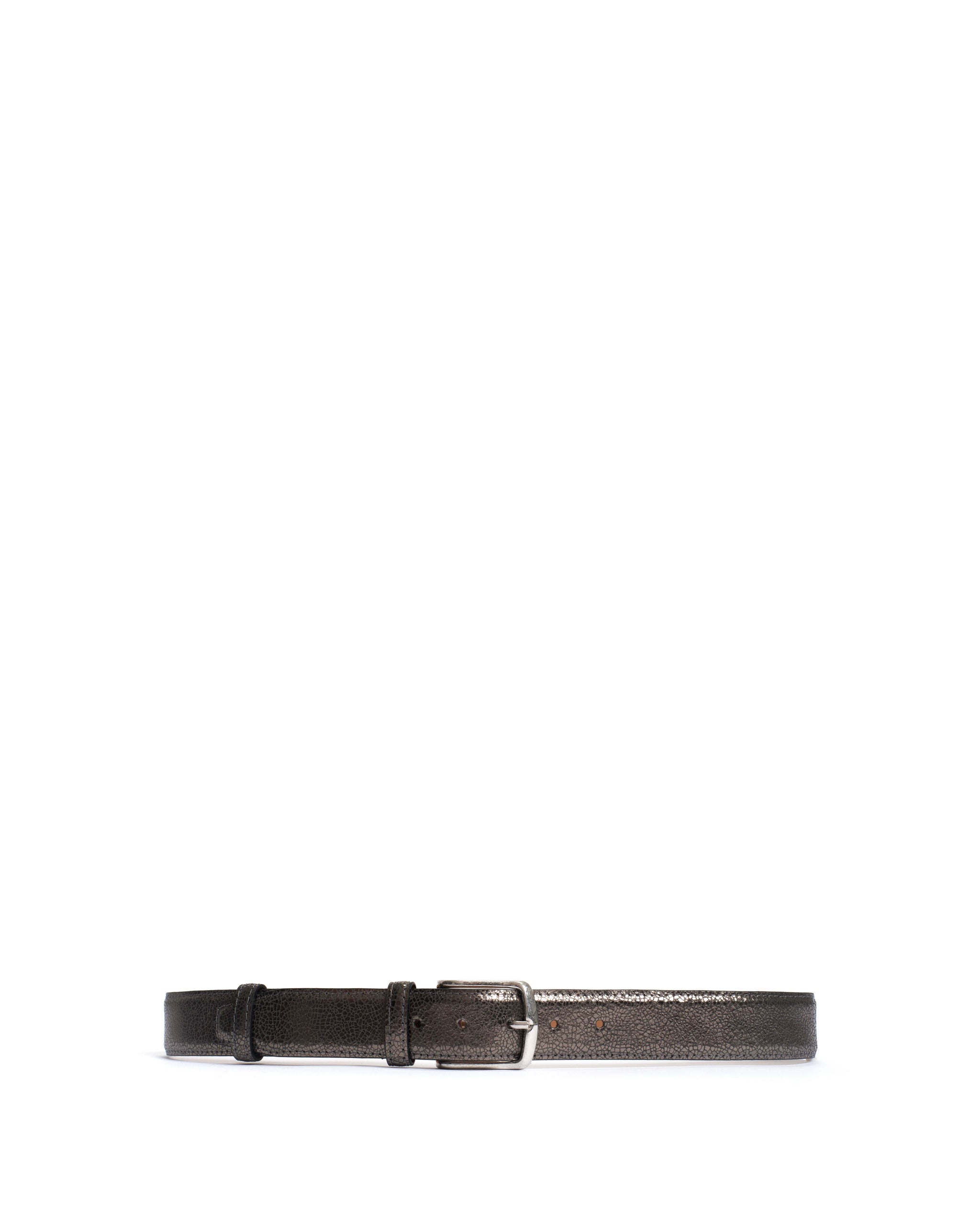 Quinn classic unisex leather belt Crackled metallic goat Platinum & silver buckle - Anonymous Copenhagen