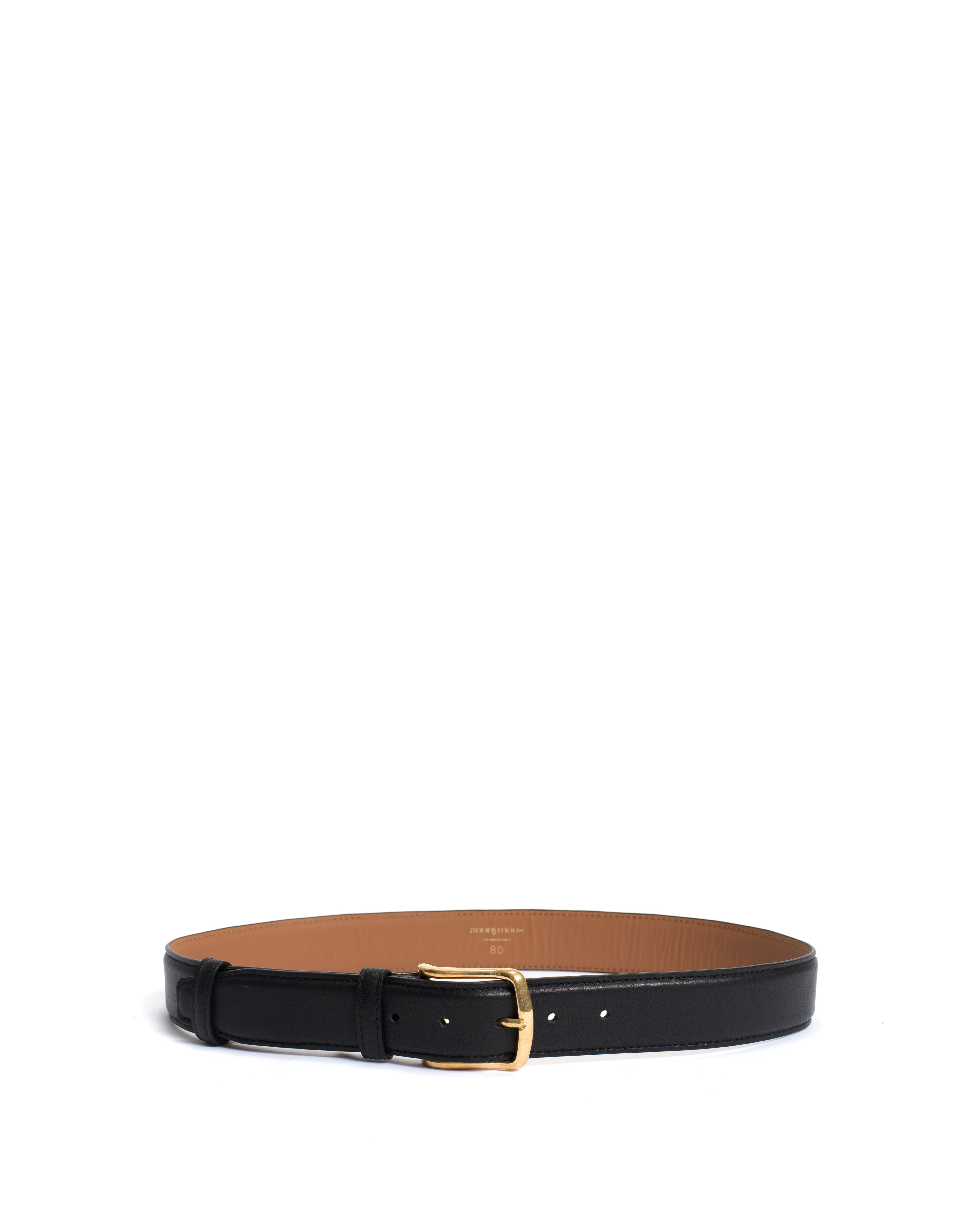 Quinn classic unisex leather belt Soft calf & metal Black & gold buckle