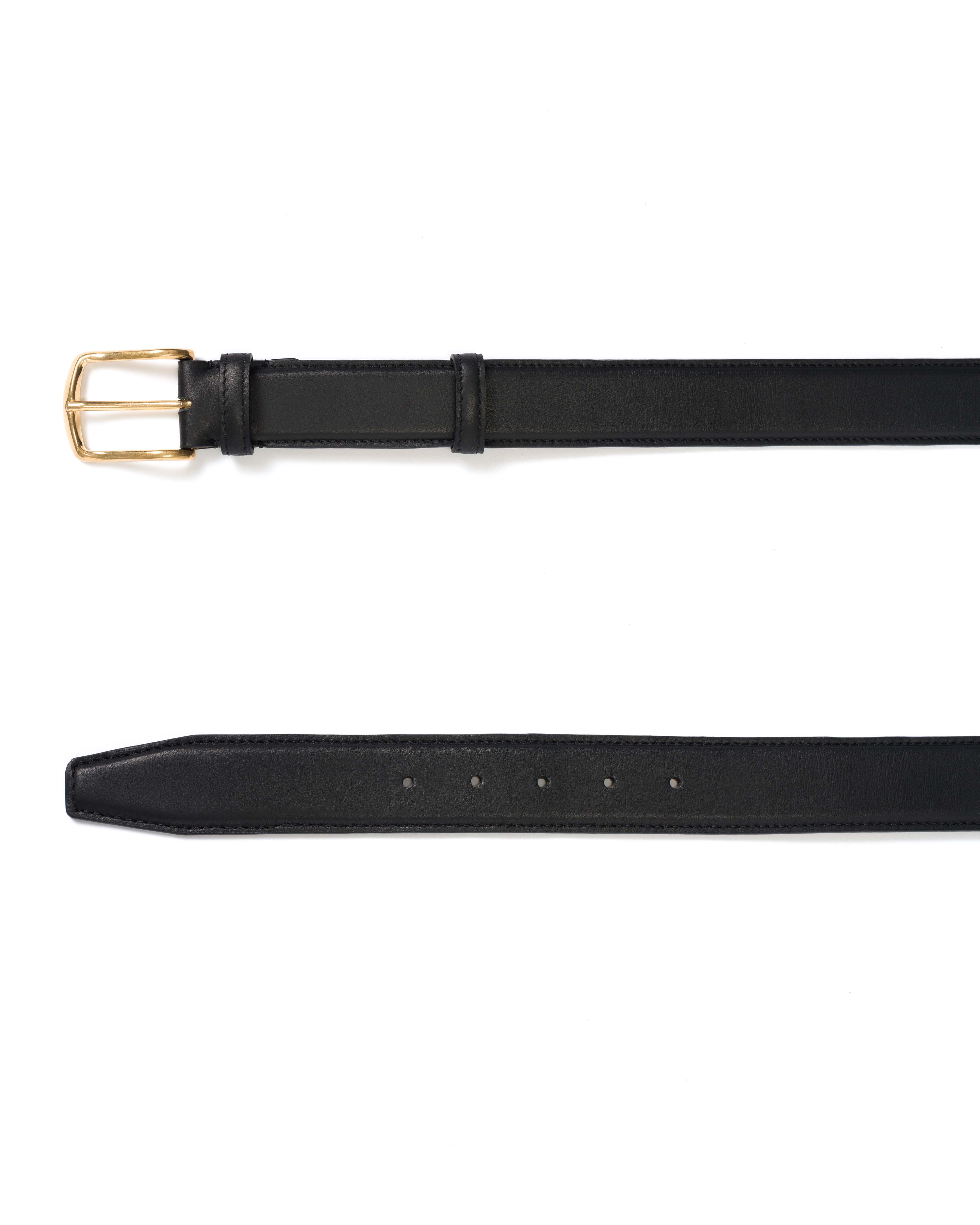 Quinn classic unisex leather belt Soft calf & metal Black & gold buckle