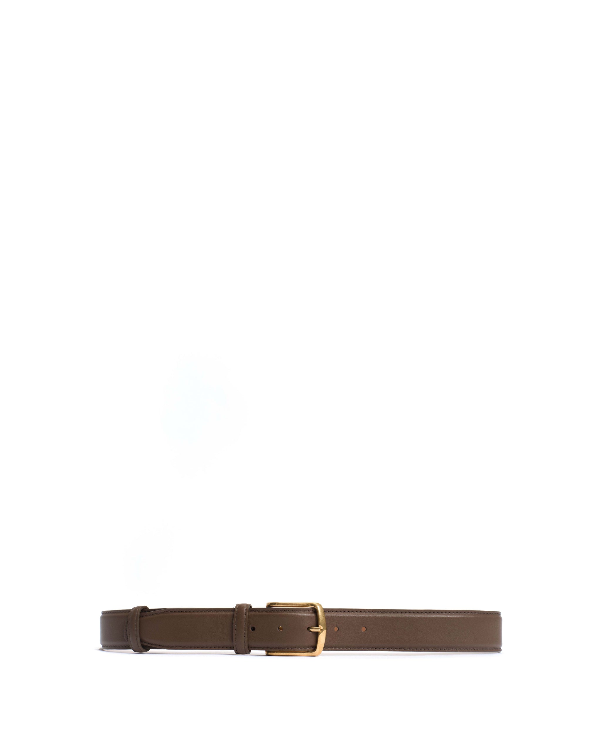 Quinn classic unisex leather belt Soft calf Dark taupe & gold buckle - Anonymous Copenhagen