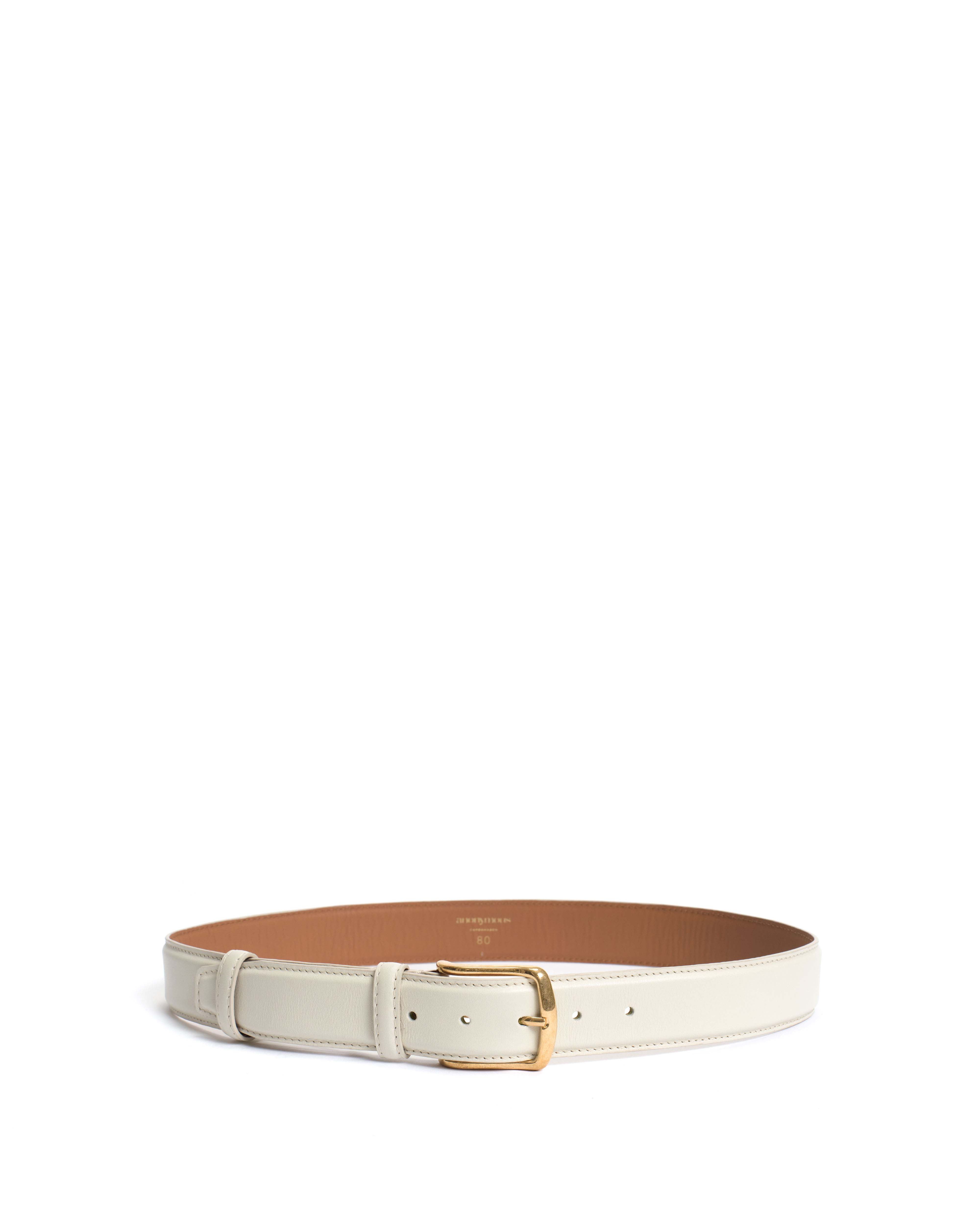 Quinn classic unisex leather belt Soft calf & metal Milk white & gold buckle