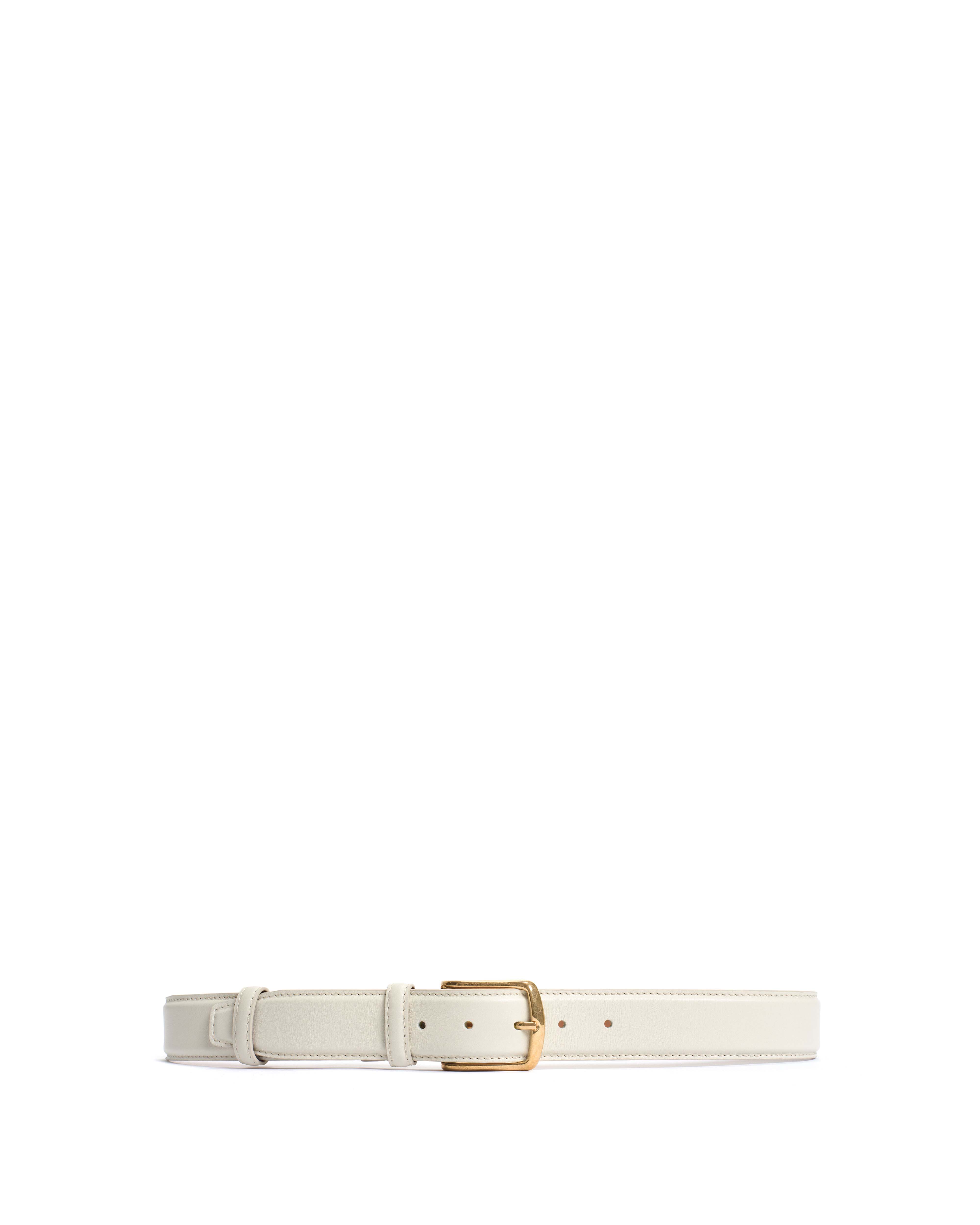 Quinn classic unisex leather belt Soft calf & metal Milk white & gold buckle