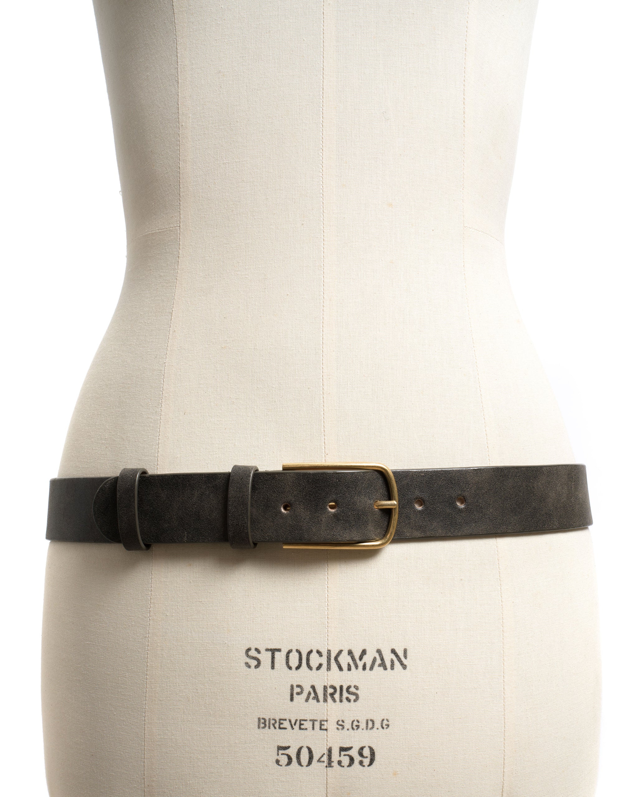 Whane simple unisex leather belt Distressed vegetable tanned calf Off black & gold buckle - Anonymous Copenhagen