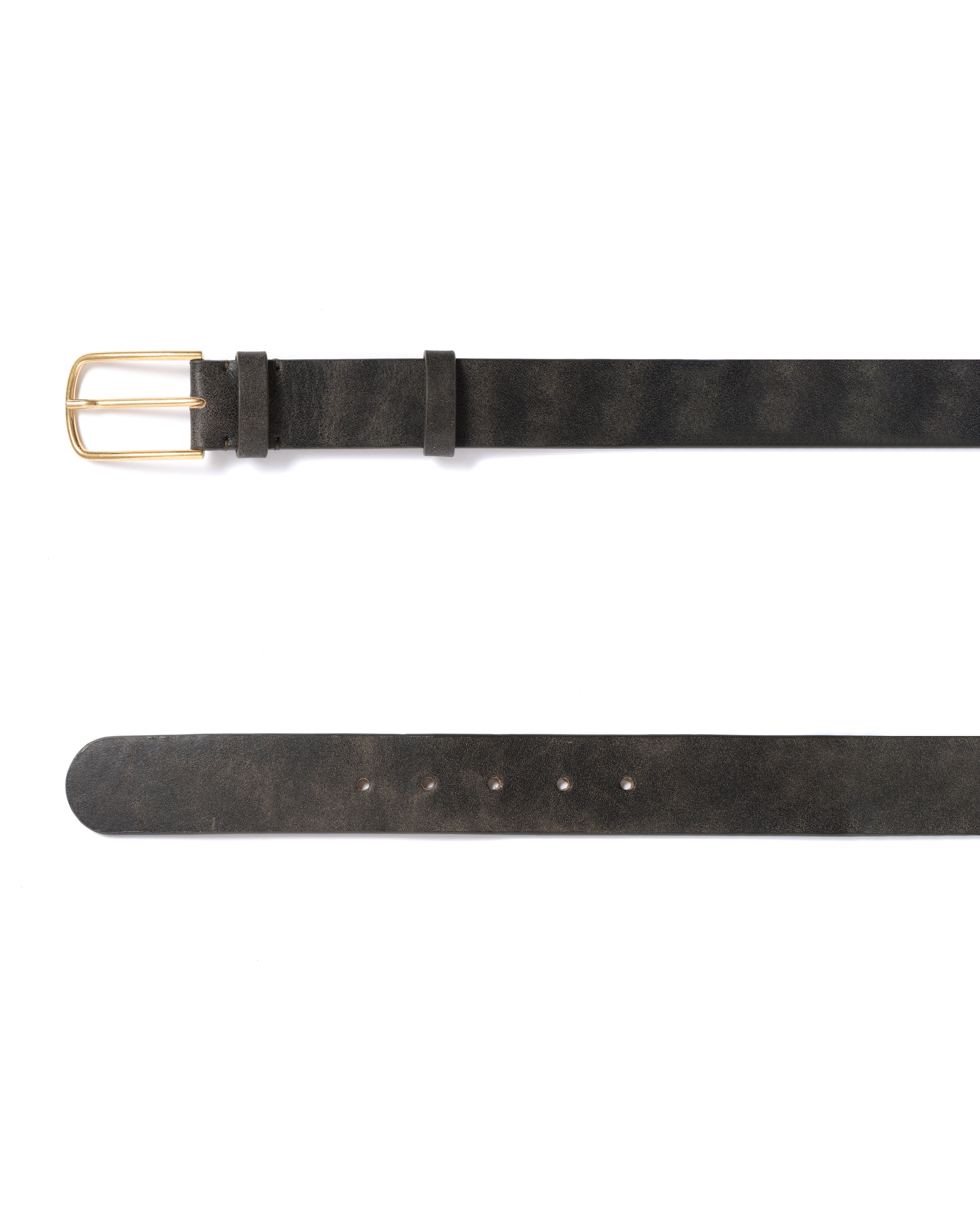 Whane simple unisex leather belt Distressed vegetable tanned calf & metal Off black & gold buckle