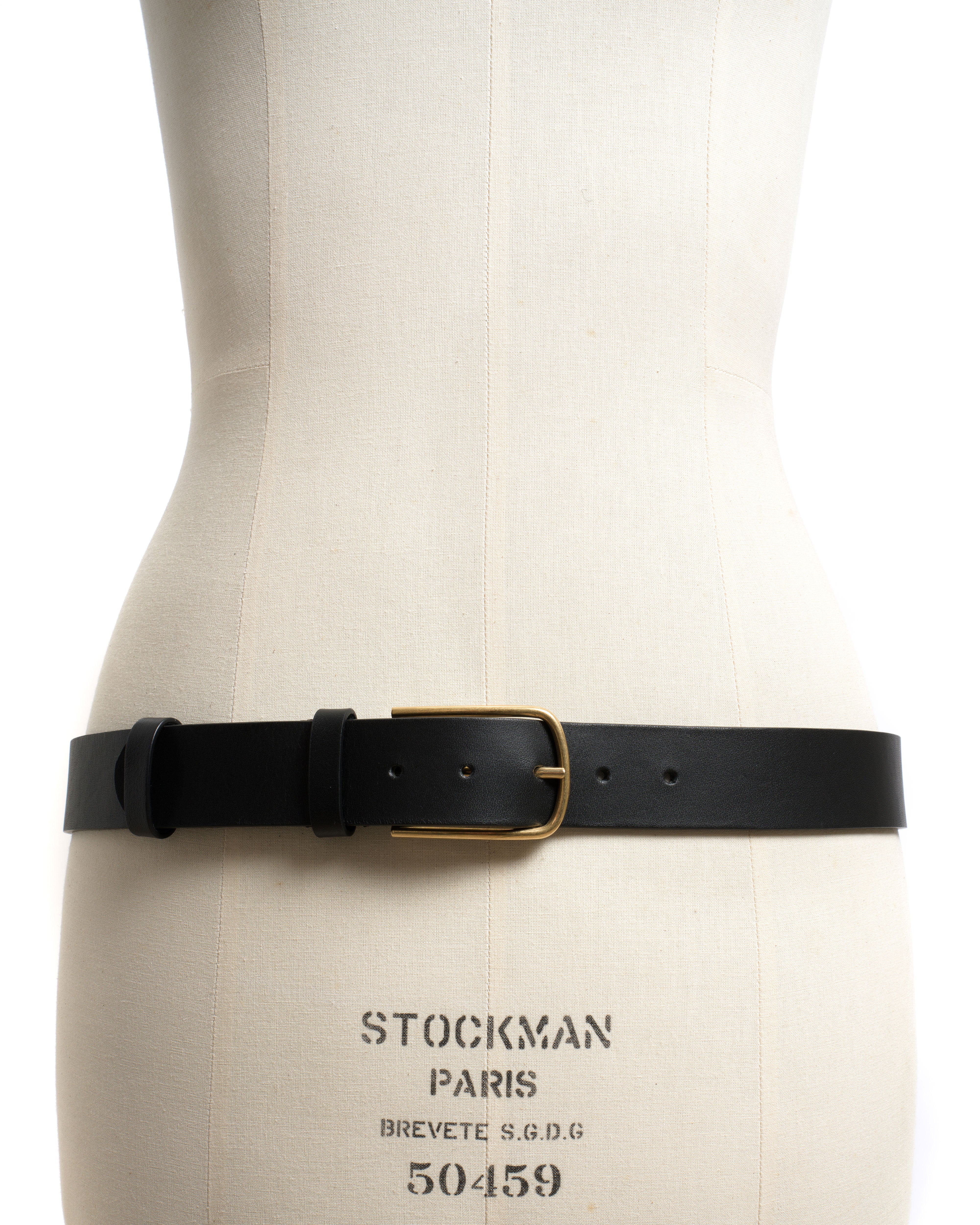 Whane simple unisex leather belt Vegetable tanned calf & metal Black & gold buckle