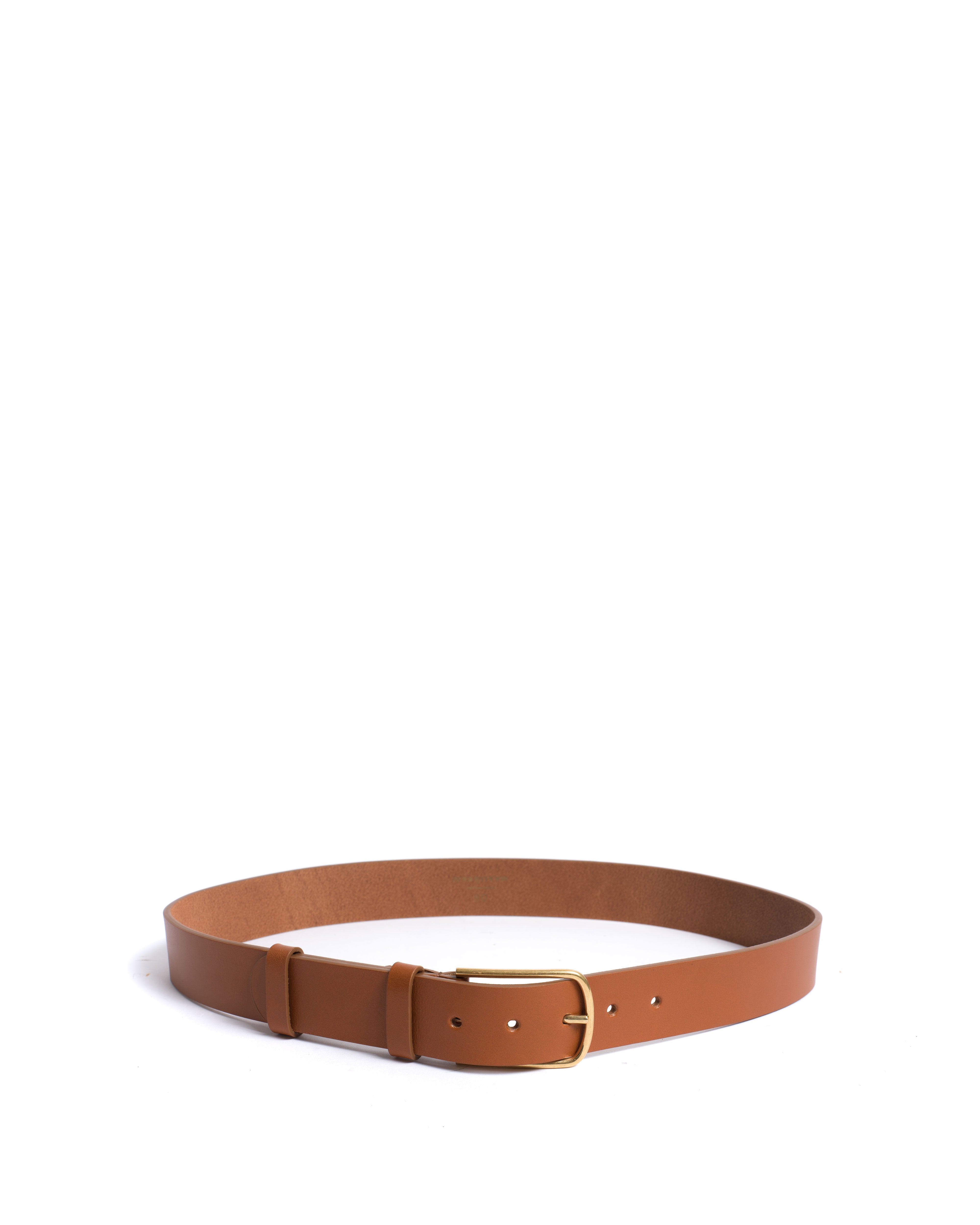 Whane simple unisex leather belt Vegetable tanned calf & metal Caramel & gold buckle