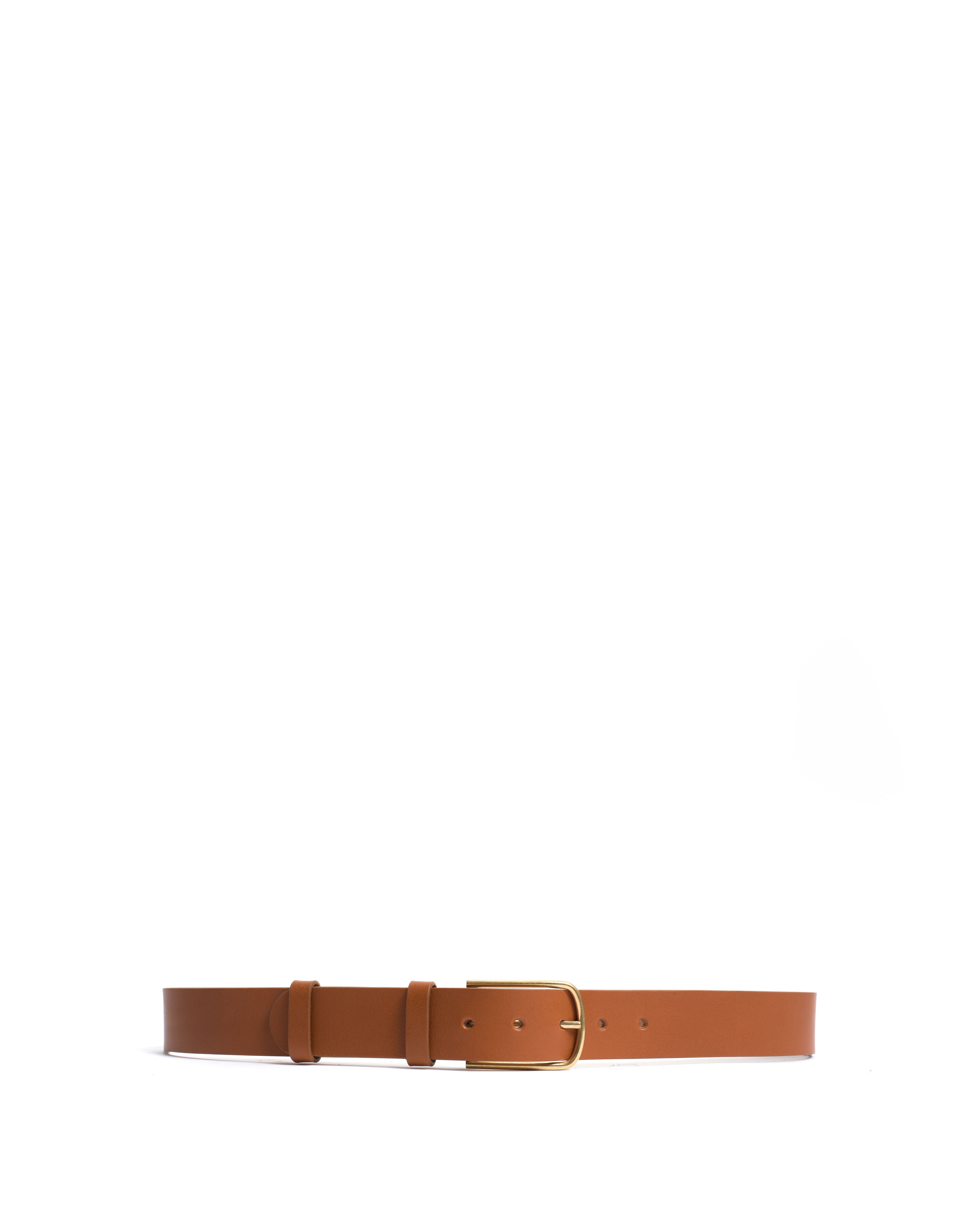 Whane simple unisex leather belt Vegetable tanned calf & metal Caramel & gold buckle