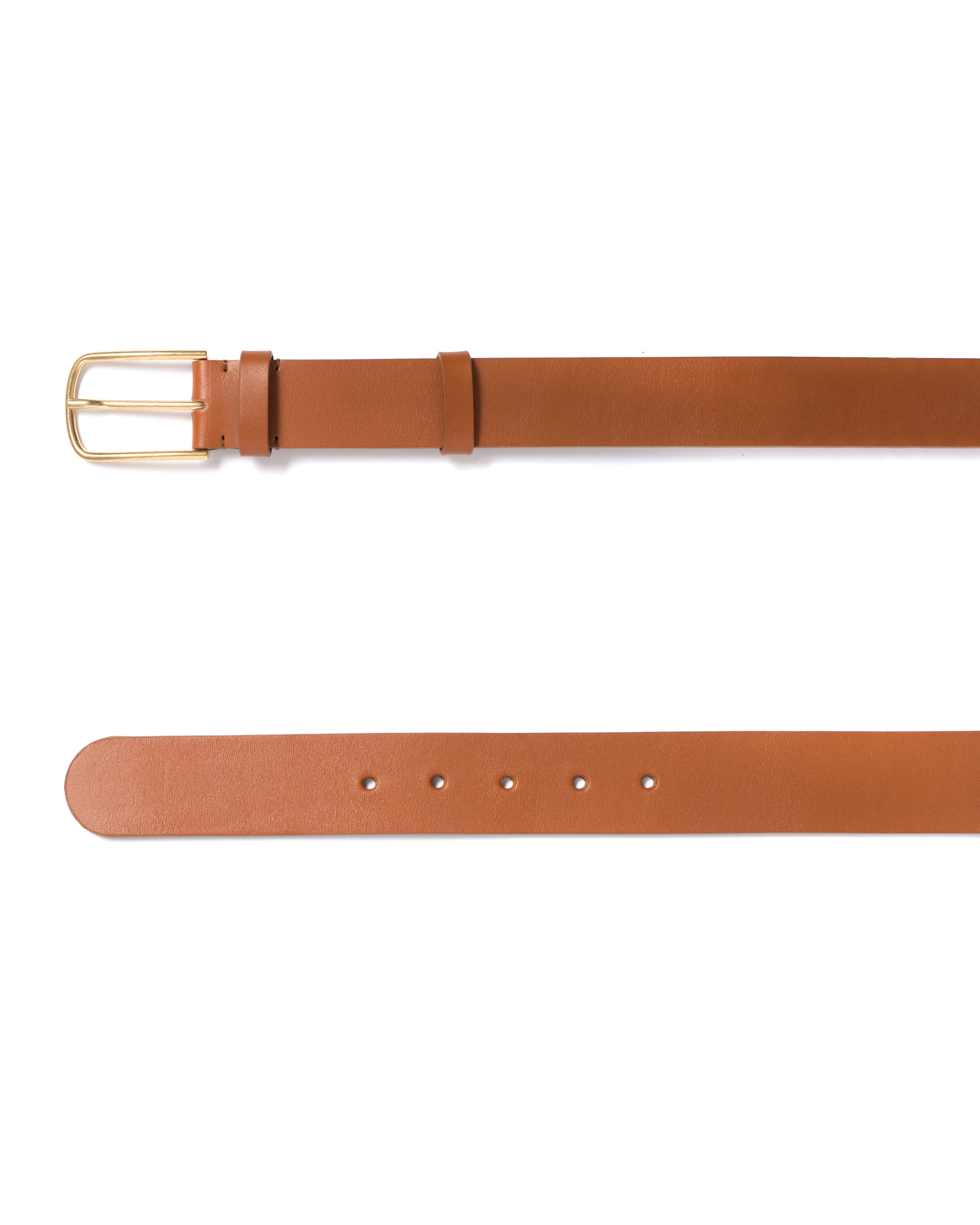 Whane simple unisex leather belt Vegetable tanned calf & metal Caramel & gold buckle