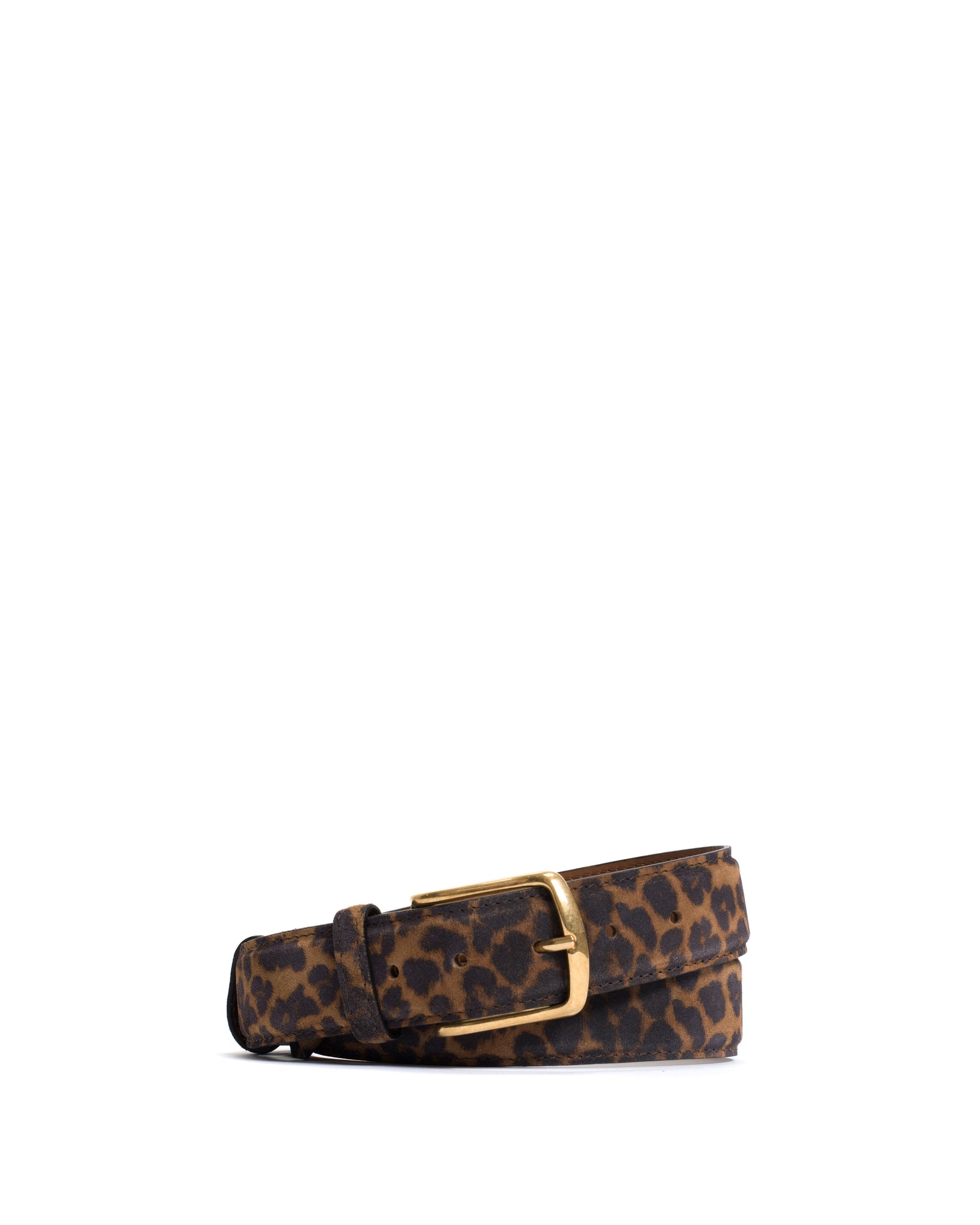 Quinn classic unisex leather belt Calf suede print Leopard & gold buckle - Anonymous Copenhagen