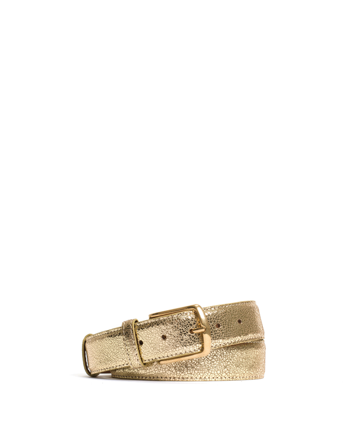 Quinn classic unisex leather belt Crackled metallic goat & metal Gold & gold buckle