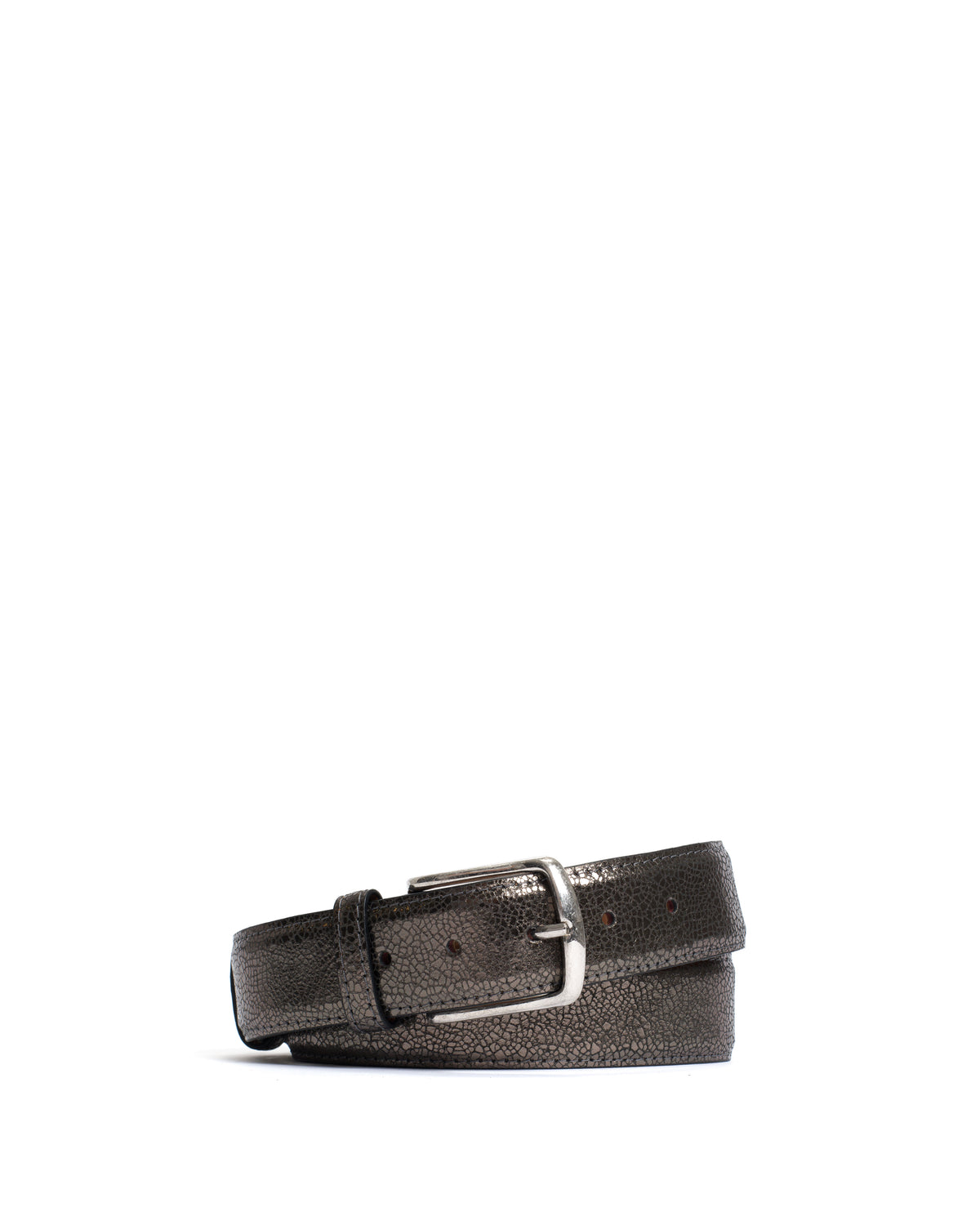Quinn classic unisex leather belt Crackled metallic goat & metal Platinum & silver buckle