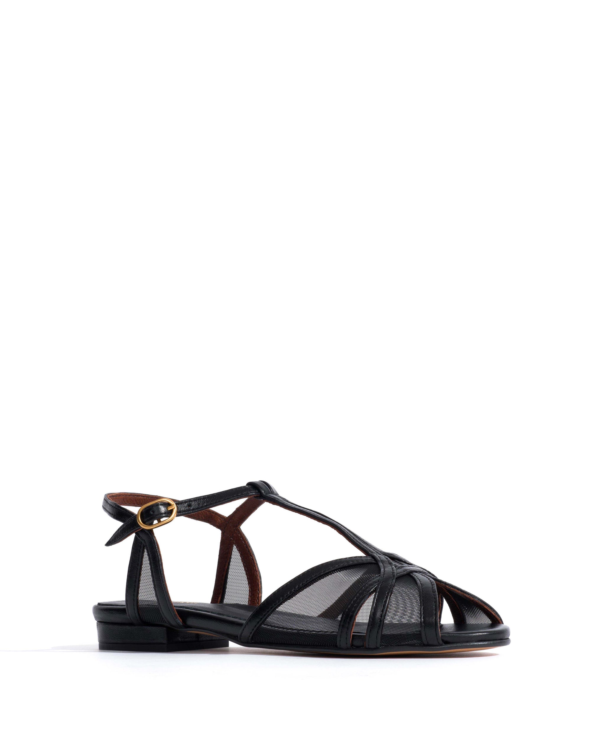 Therese 20 mesh Shiny lamb & mesh Black - Anonymous Copenhagen Flat sandals