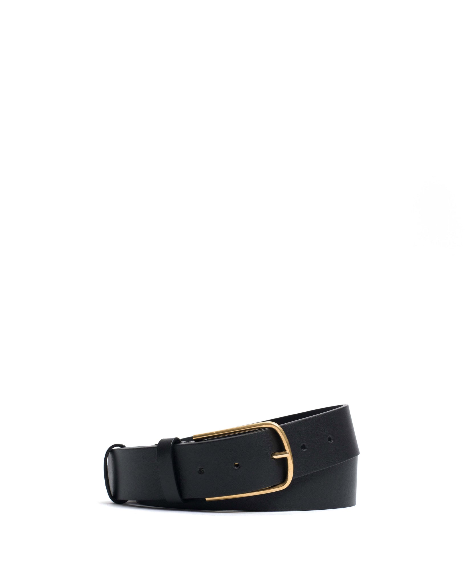 Whane simple unisex leather belt Vegetable tanned calf Black & gold buckle - Anonymous Copenhagen