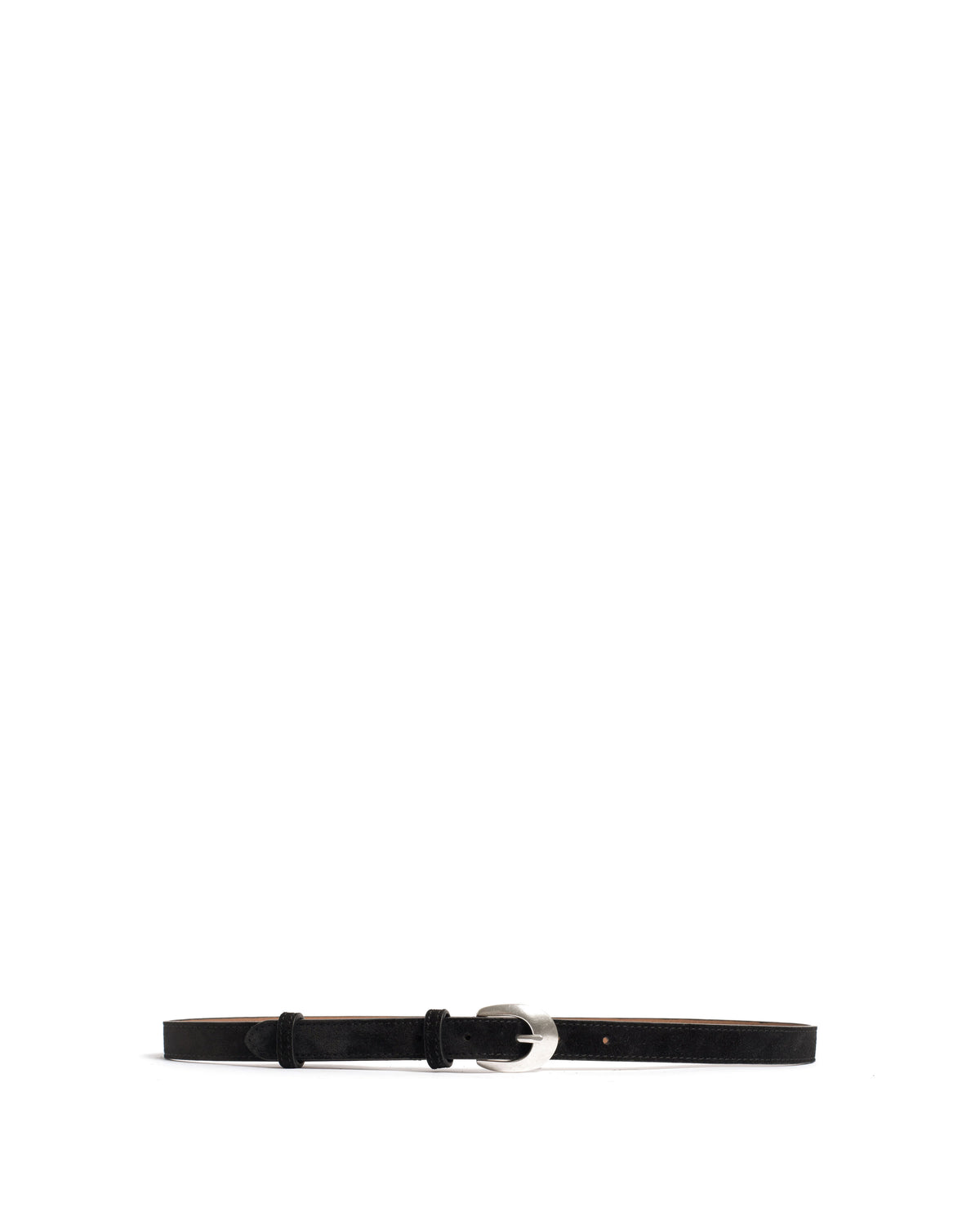 Aris unisex leather belt Calf suede & metal Black & silver buckle