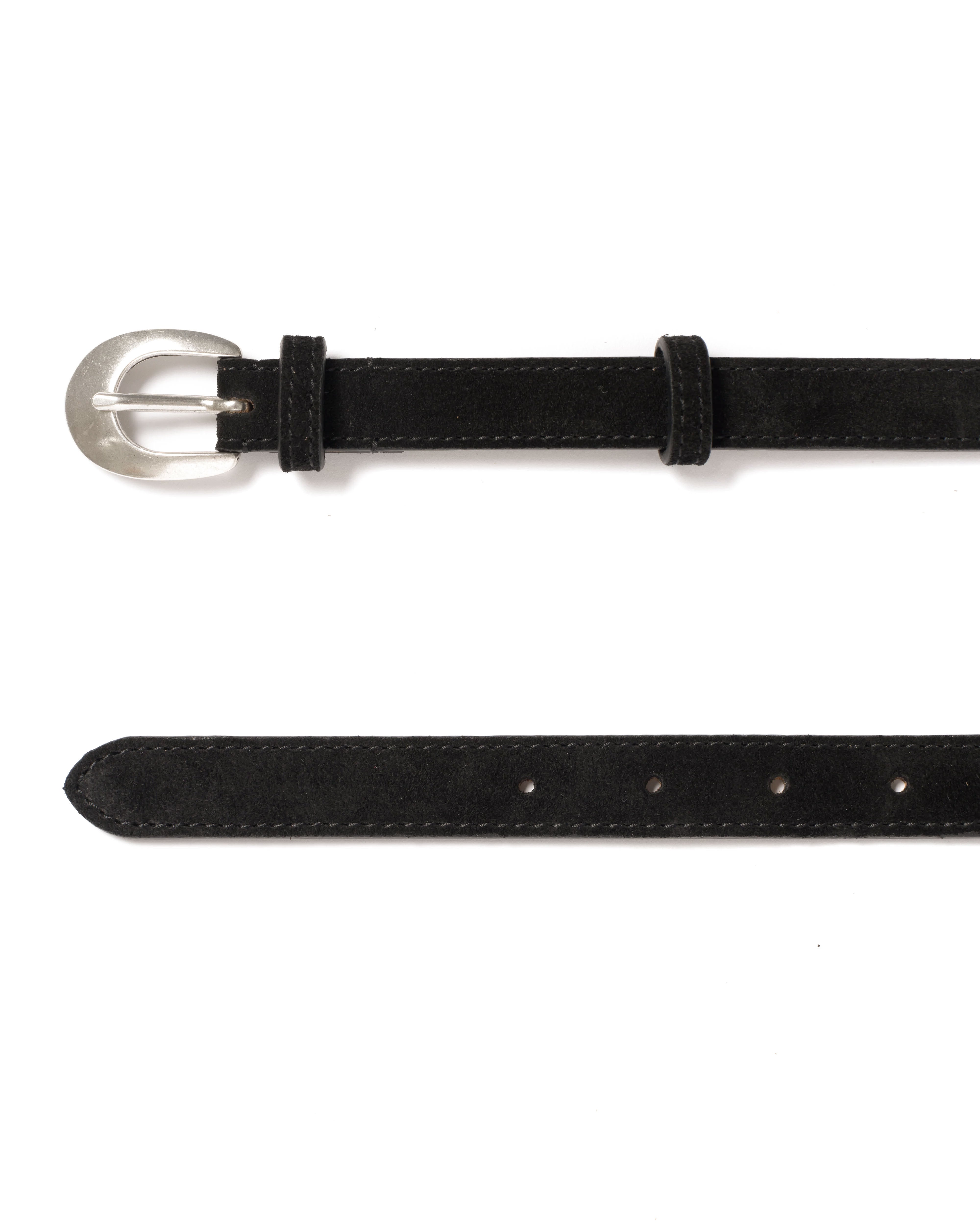 Aris unisex leather belt Calf suede & metal Black & silver buckle