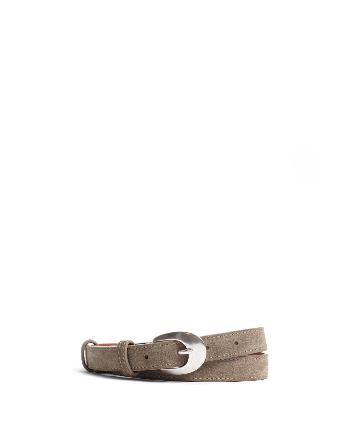 Aris unisex leather belt Calf suede & metal Mushroom & silver buckle