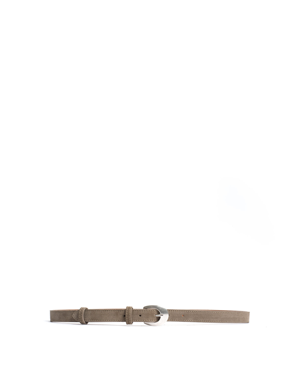 Aris unisex leather belt Calf suede & metal Mushroom & silver buckle
