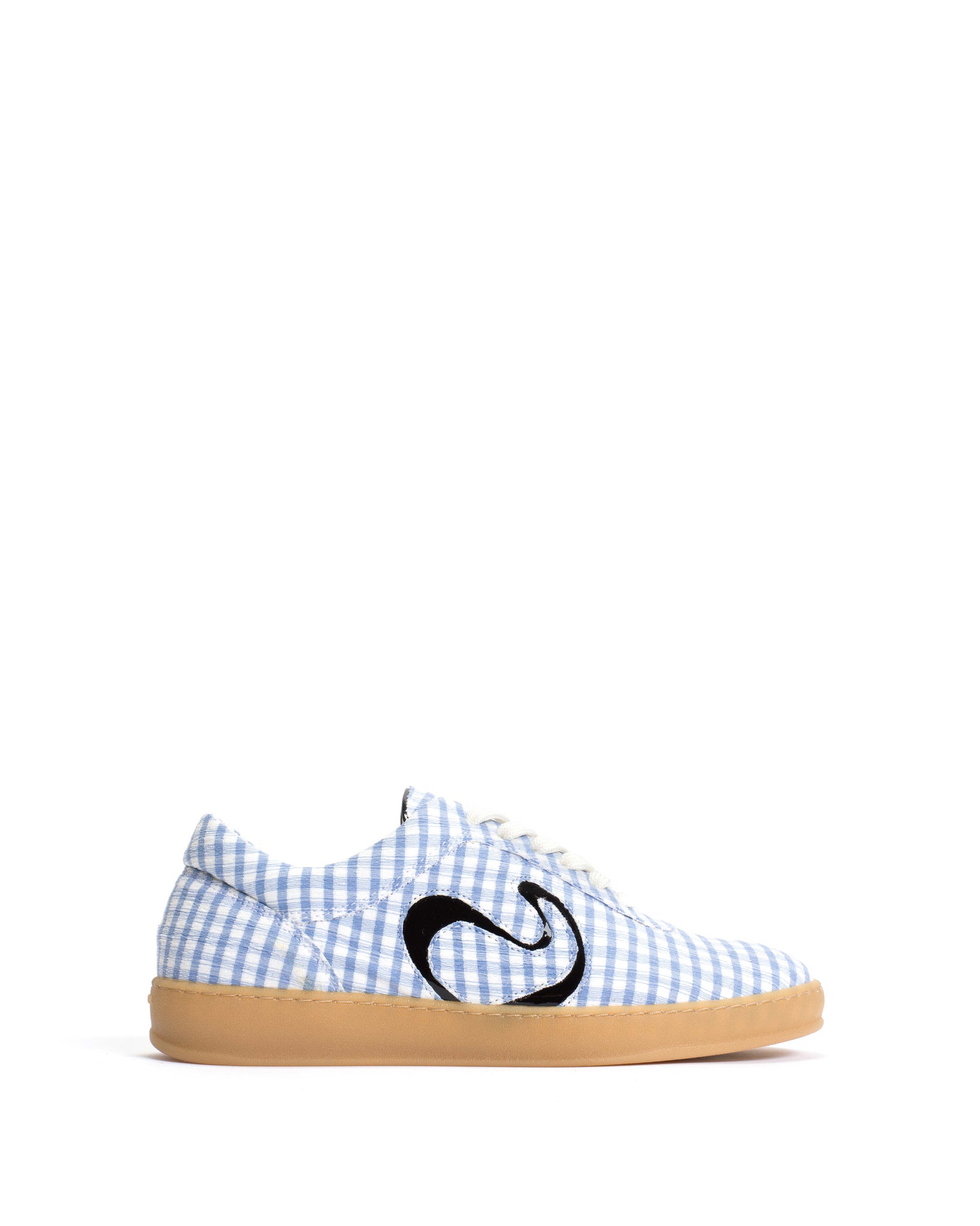 Blaire Pleated gingham & polished soft calf Bubble blue & black - Anonymous Copenhagen