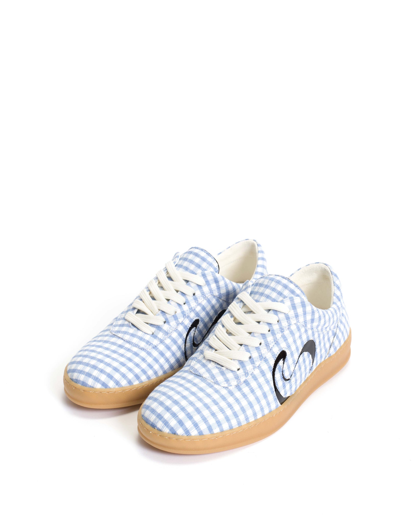 Blaire Pleated gingham & polished soft calf Bubble blue & black - Anonymous Copenhagen