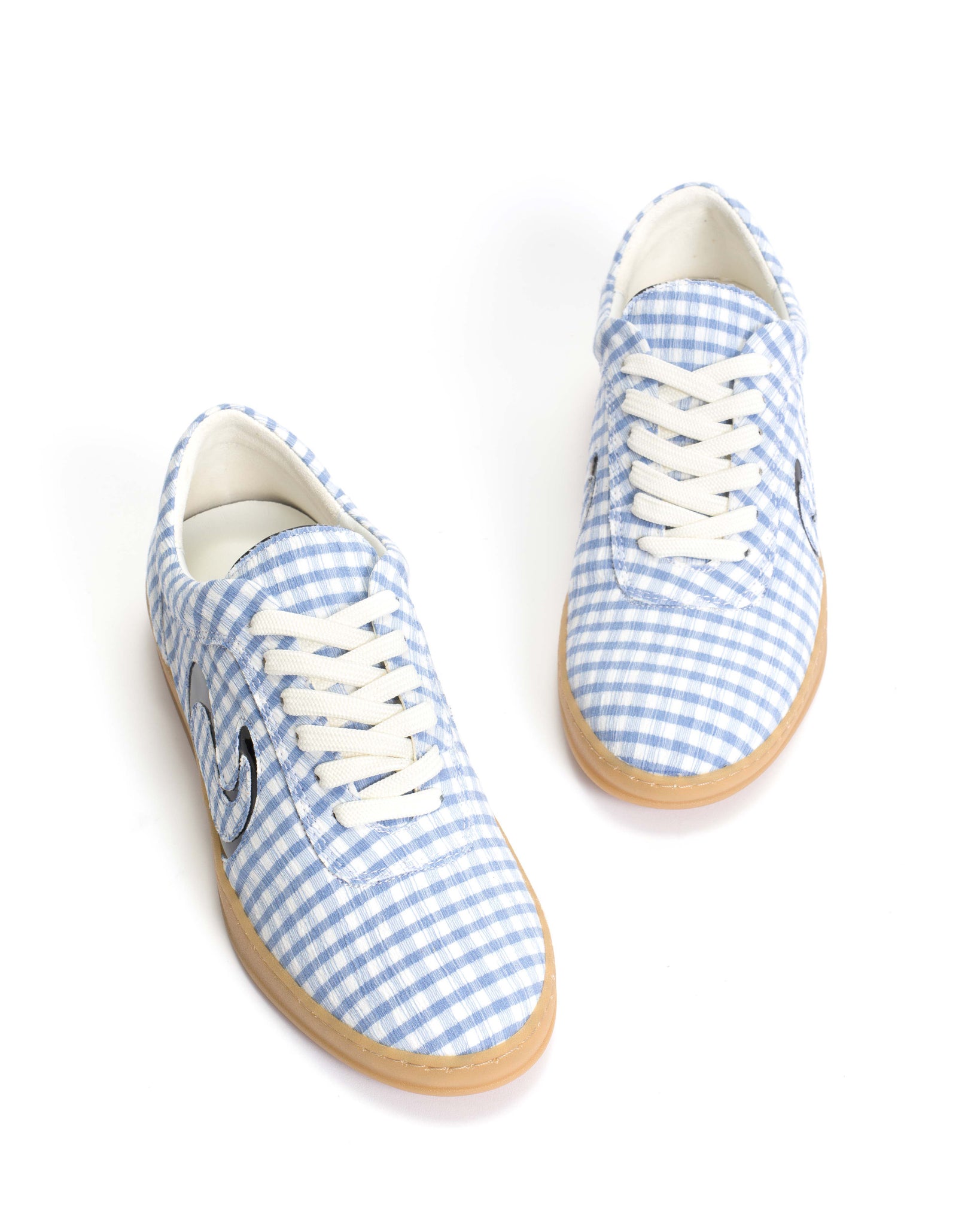 Blaire Pleated gingham & polished soft calf Bubble blue & black - Anonymous Copenhagen