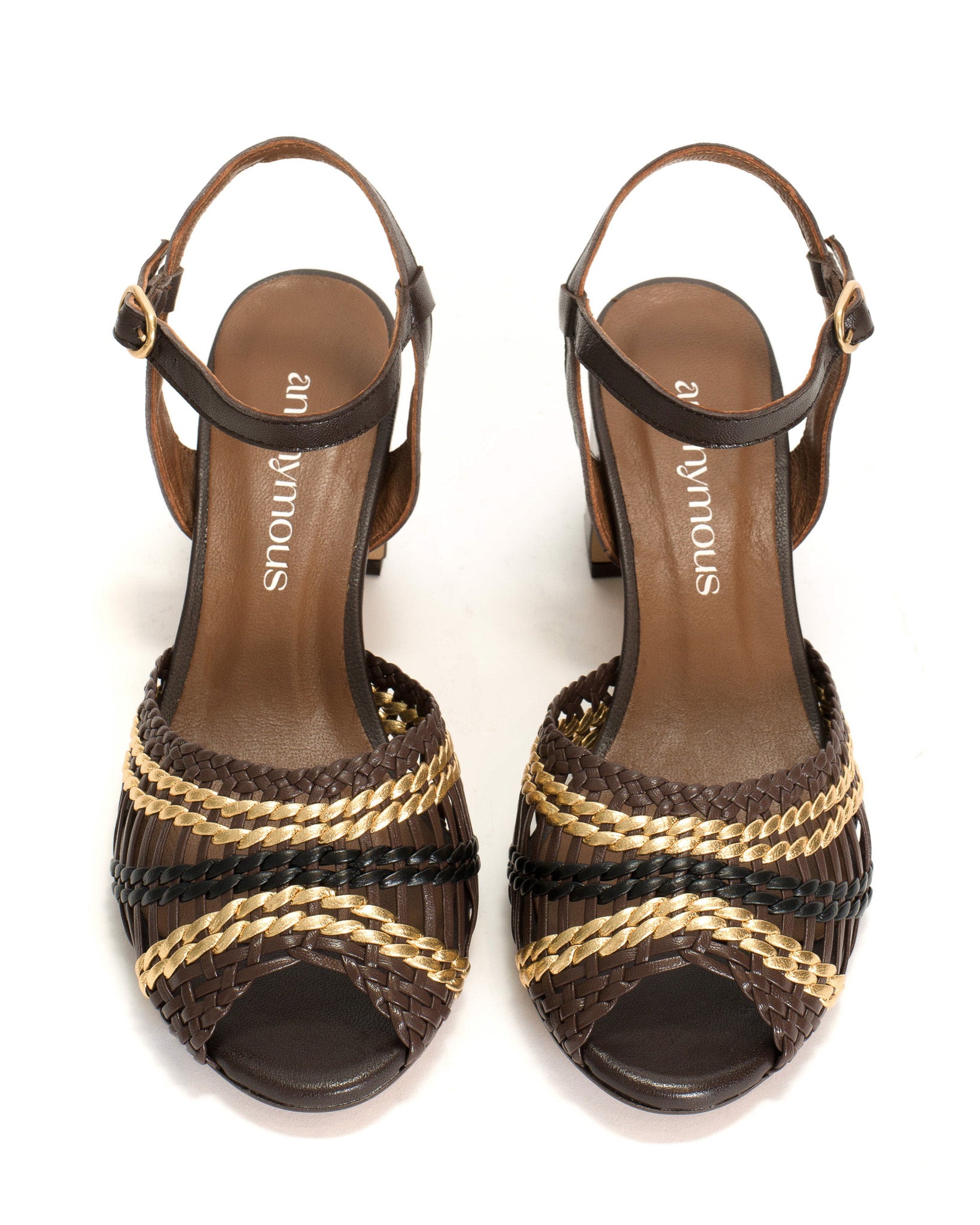 Daria 55 Block Braided leather Coffee brown multi - Anonymous Copenhagen