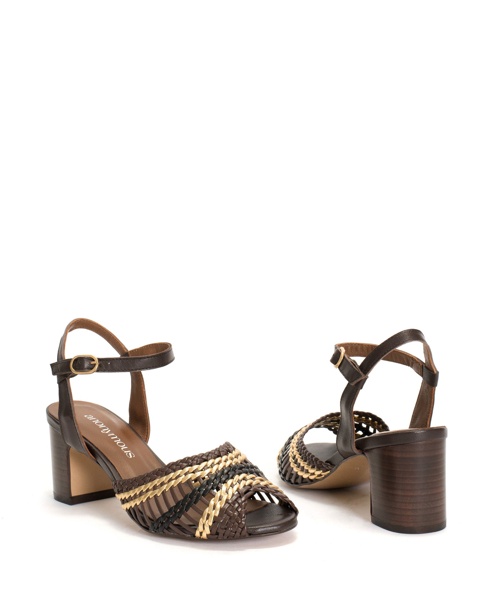 Daria 55 Block Braided leather Coffee brown multi - Anonymous Copenhagen