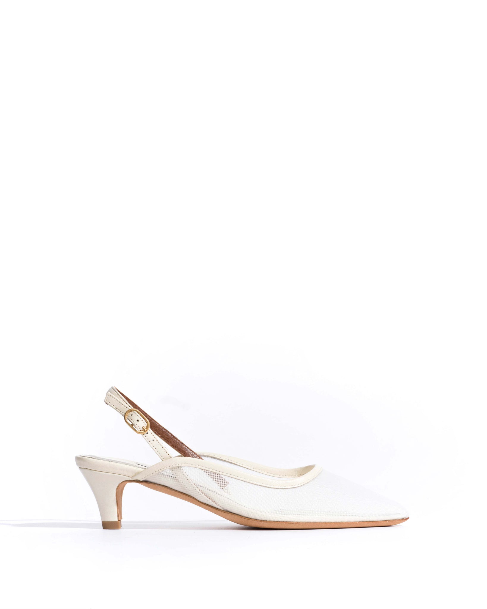 Fanny 40 stiletto mesh Shiny lamb & mesh White sand