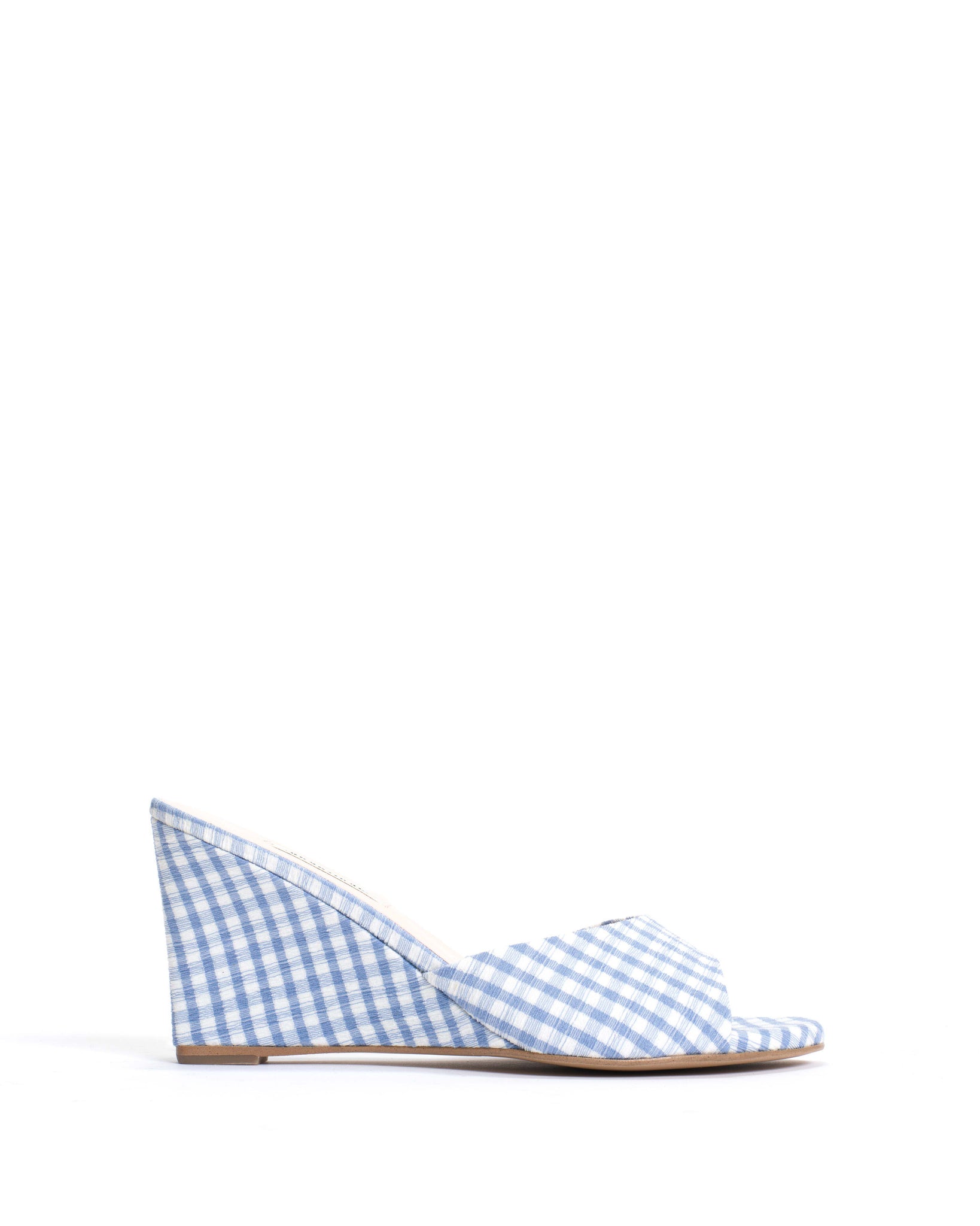 Gwen 75 wedge Pleated gingham vegan Bubble blue - Anonymous Copenhagen