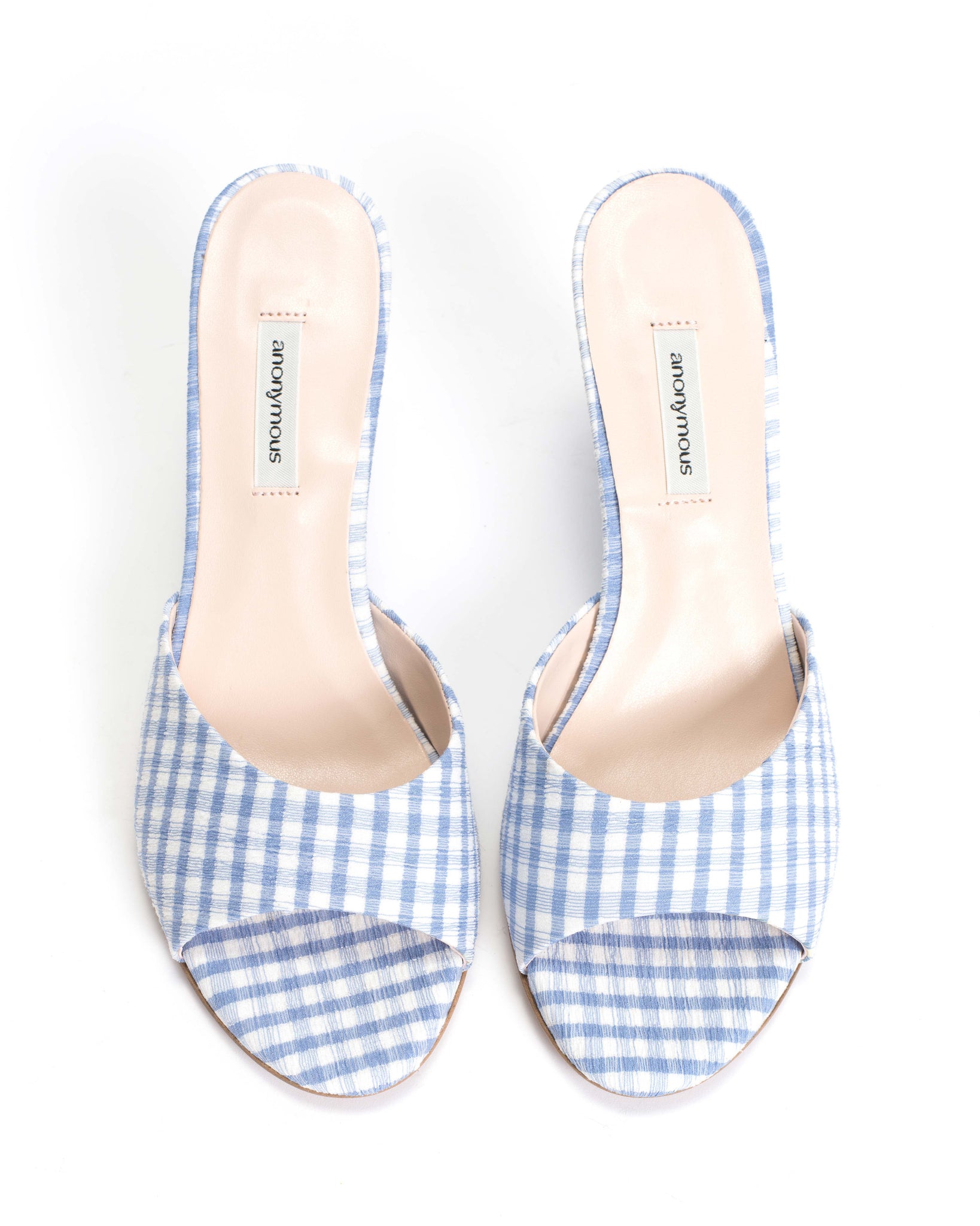 Gwen 75 wedge Pleated gingham vegan Bubble blue - Anonymous Copenhagen