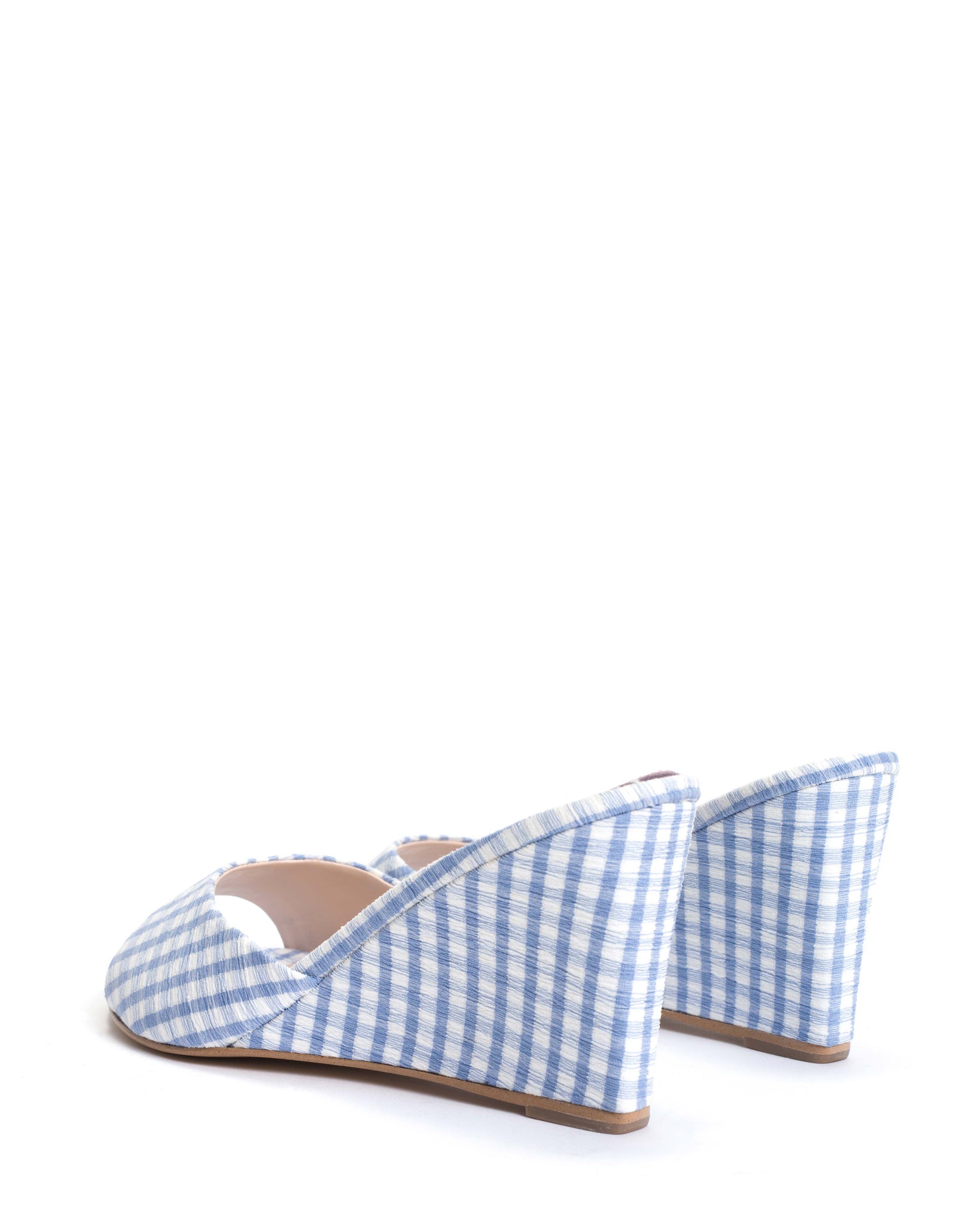 Gwen 75 wedge Pleated gingham vegan Bubble blue - Anonymous Copenhagen